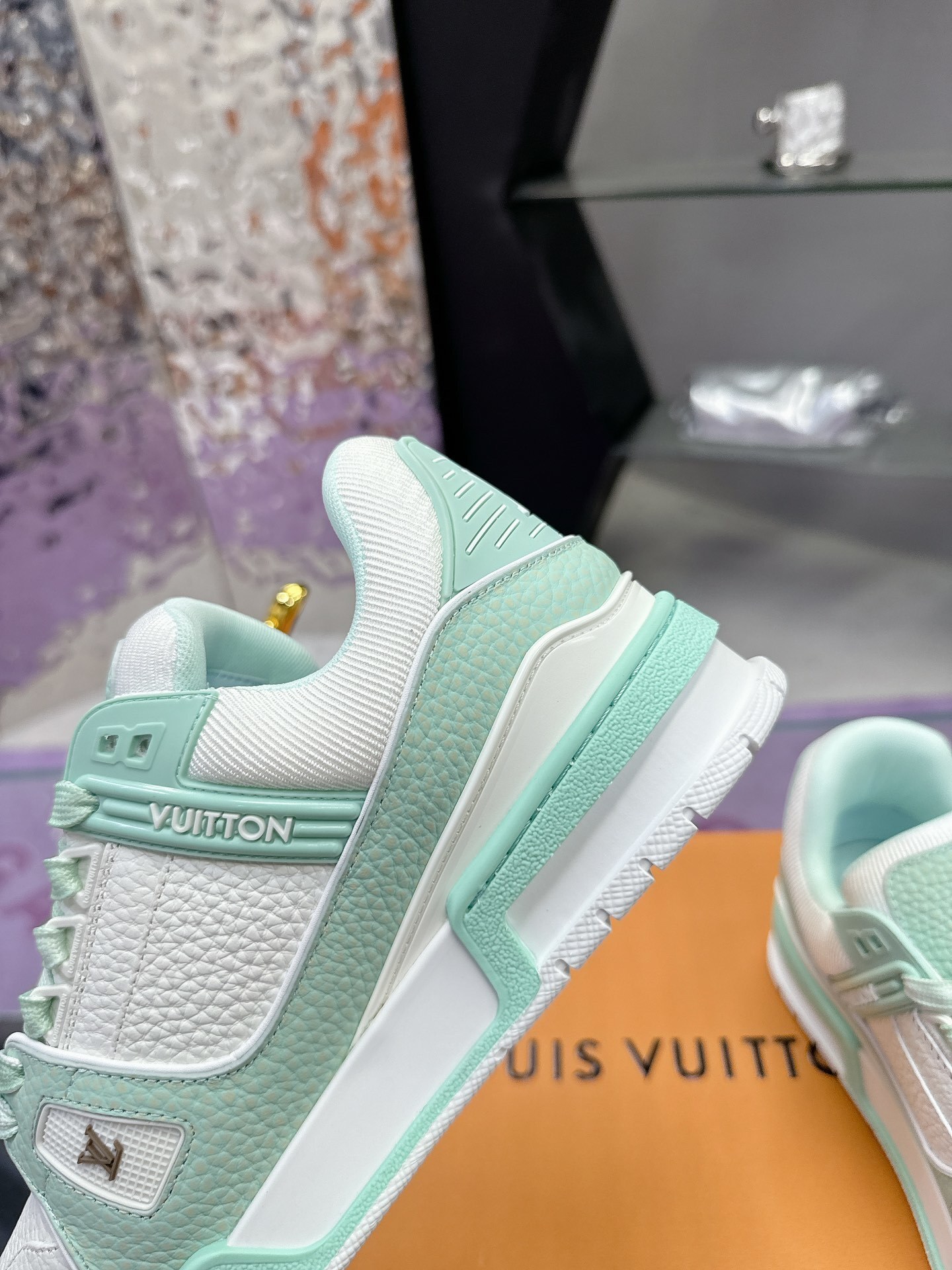 Louis Vuitton LV Trainer Sneaker White Mint Green Luxury Footwear