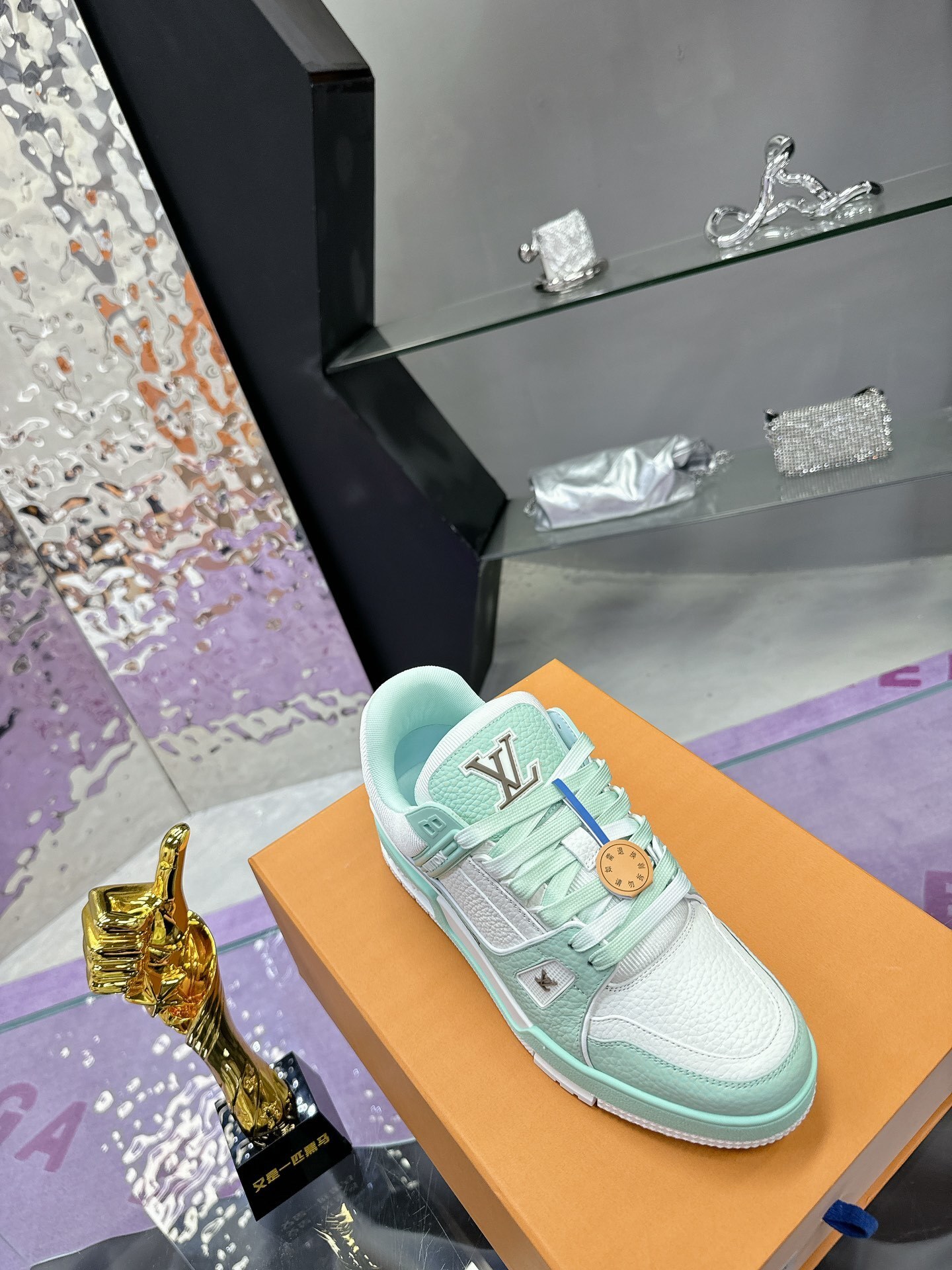 Louis Vuitton LV Trainer Sneaker White Mint Green Luxury Footwear