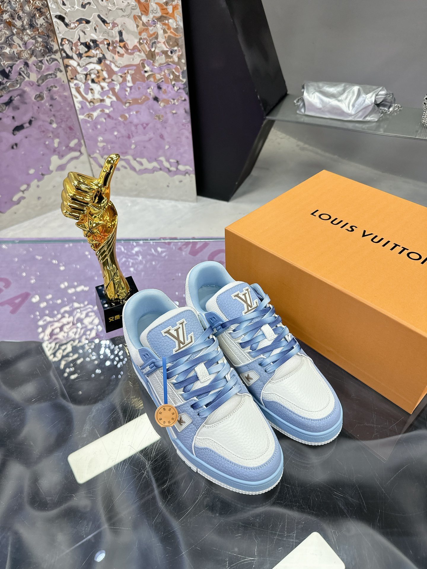 Louis Vuitton LV Trainer Sneakers - Blue and White Luxury Shoes