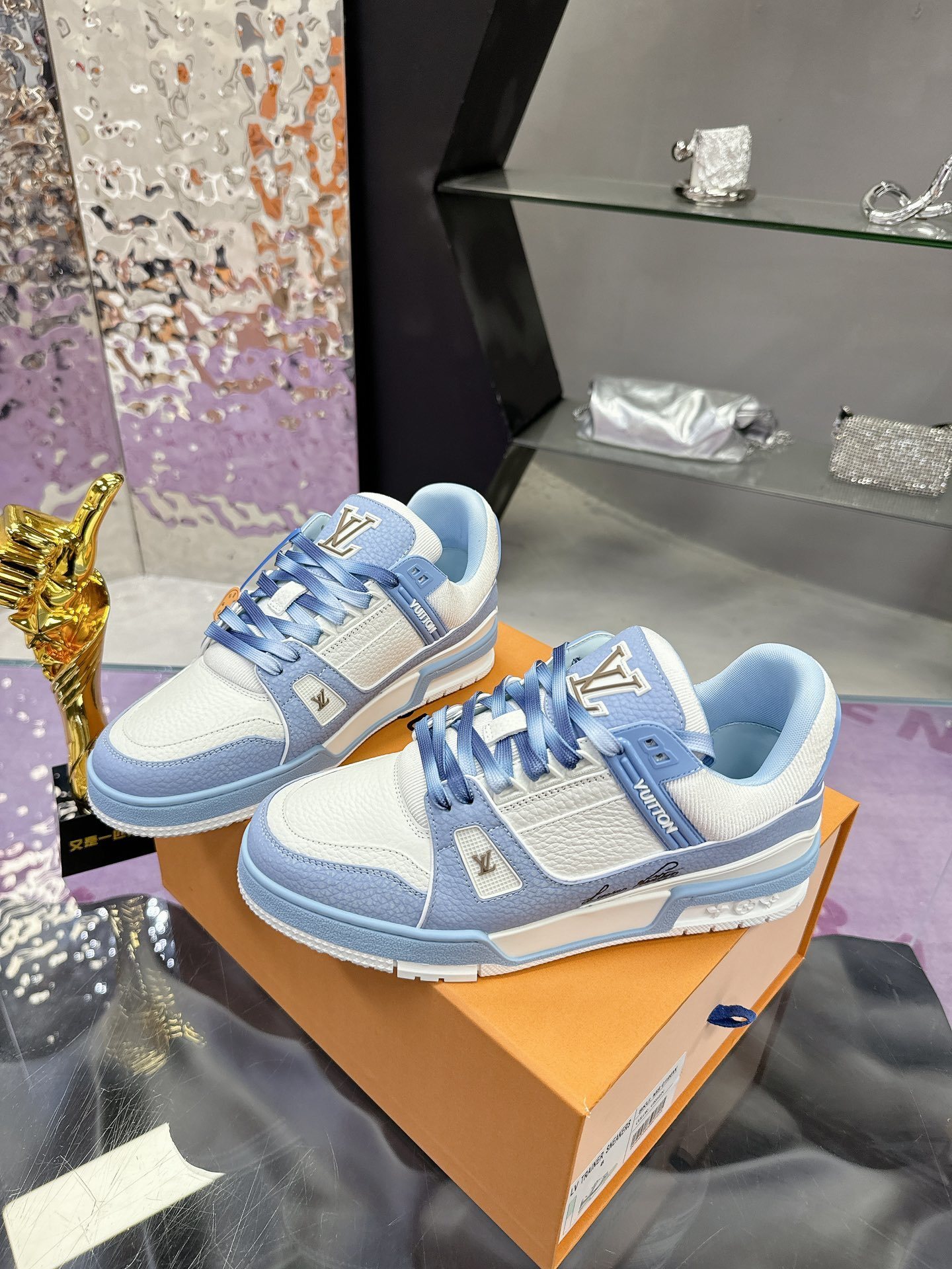 Louis Vuitton LV Trainer Sneakers - Blue and White Luxury Shoes