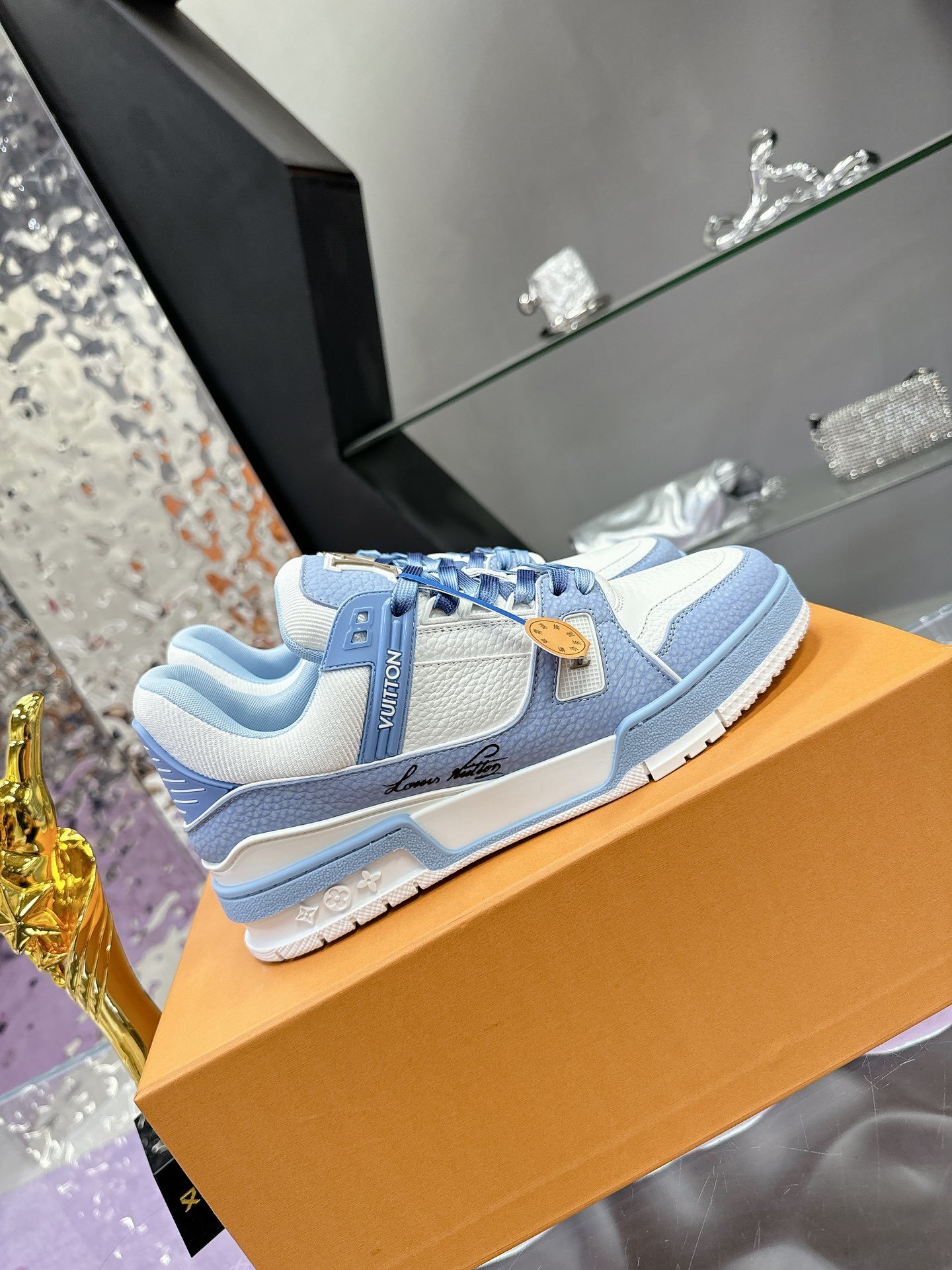 Louis Vuitton LV Trainer Sneakers - Blue and White Luxury Shoes