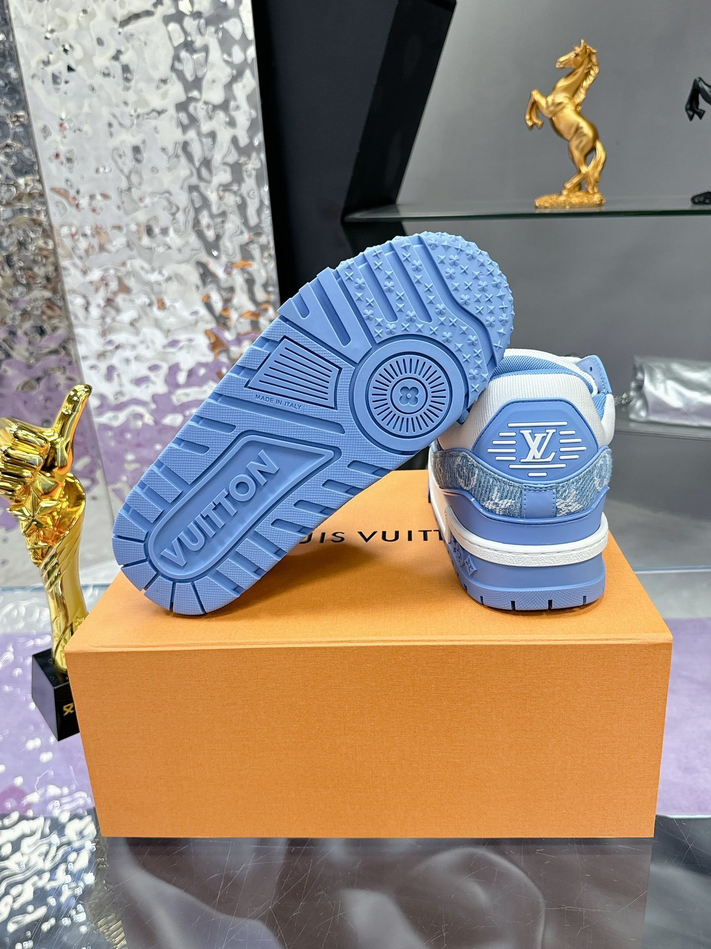Louis Vuitton LV Trainer Sneaker Blue Monogram Denim & White