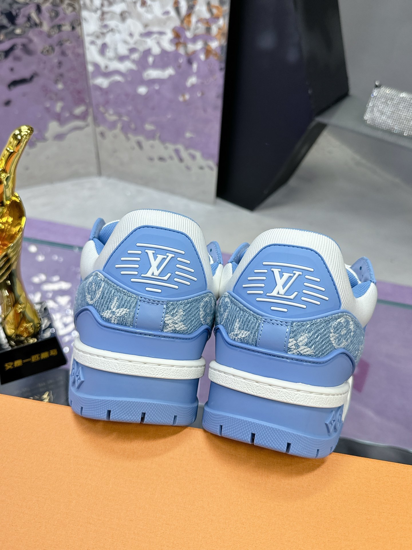 Louis Vuitton LV Trainer Sneaker Blue Monogram Denim & White