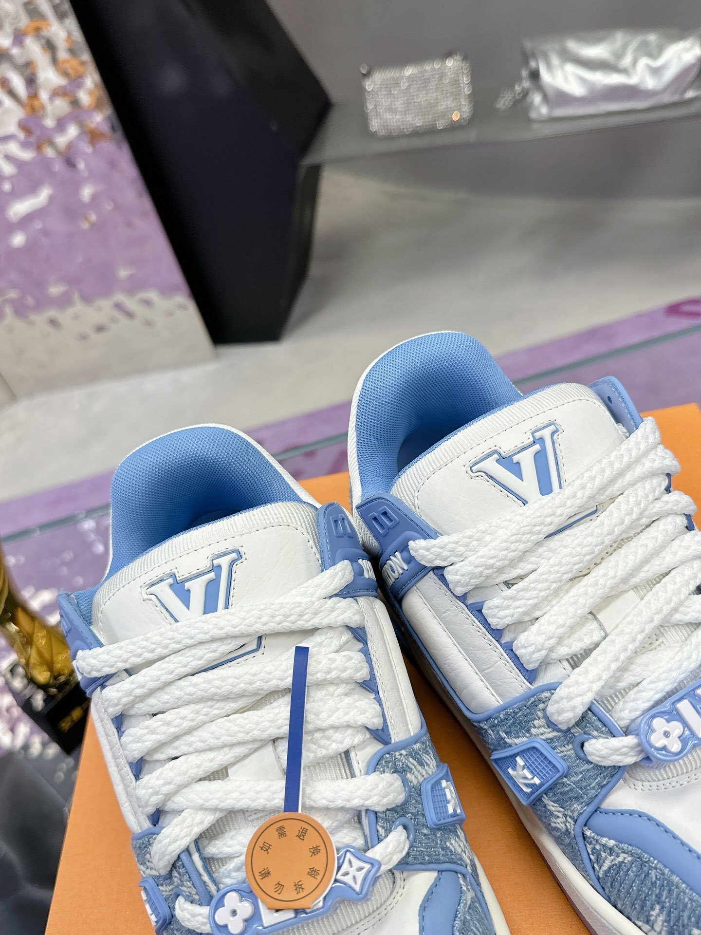 Louis Vuitton LV Trainer Sneaker Blue Monogram Denim & White