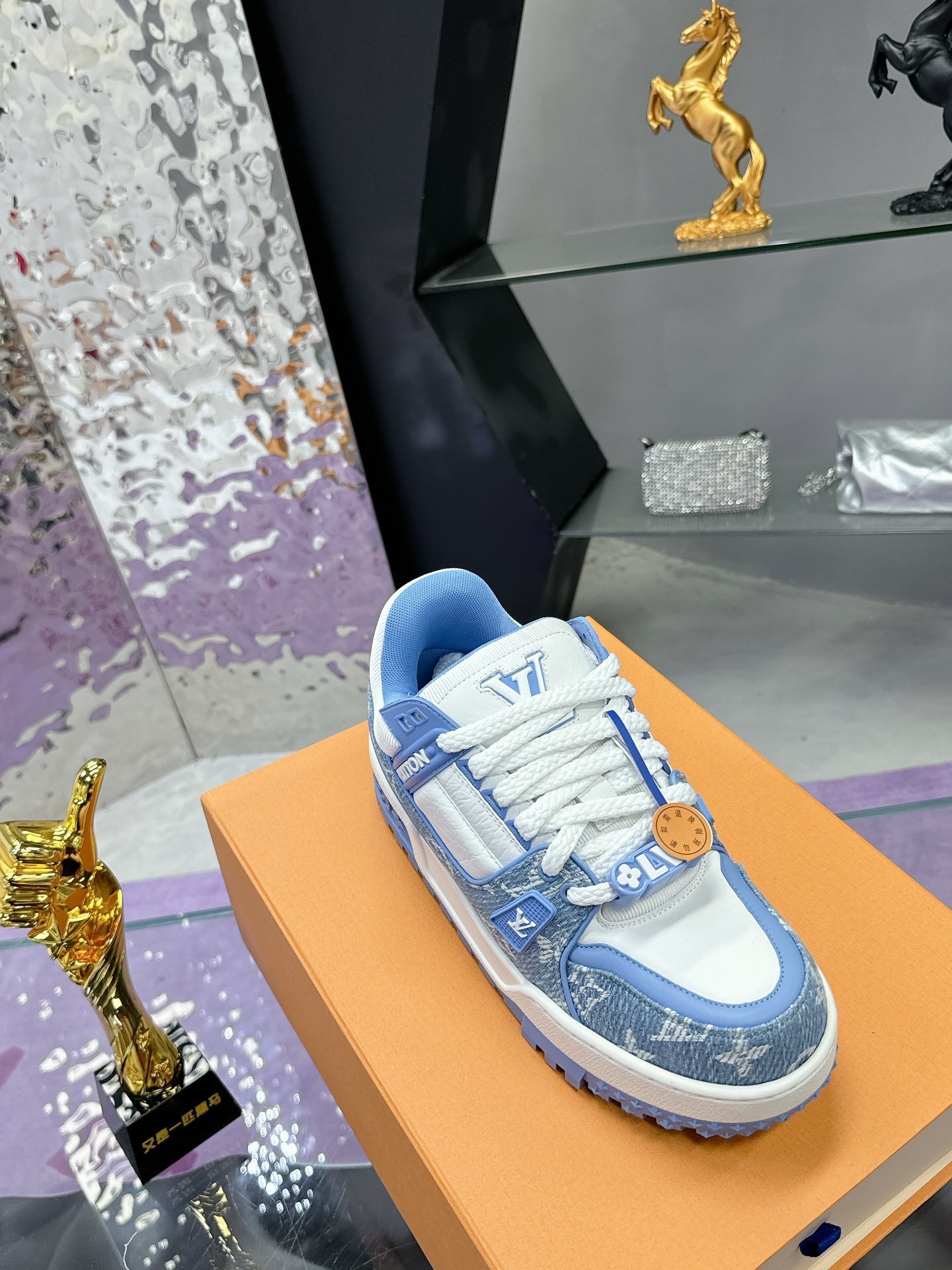Louis Vuitton LV Trainer Sneaker Blue Monogram Denim & White