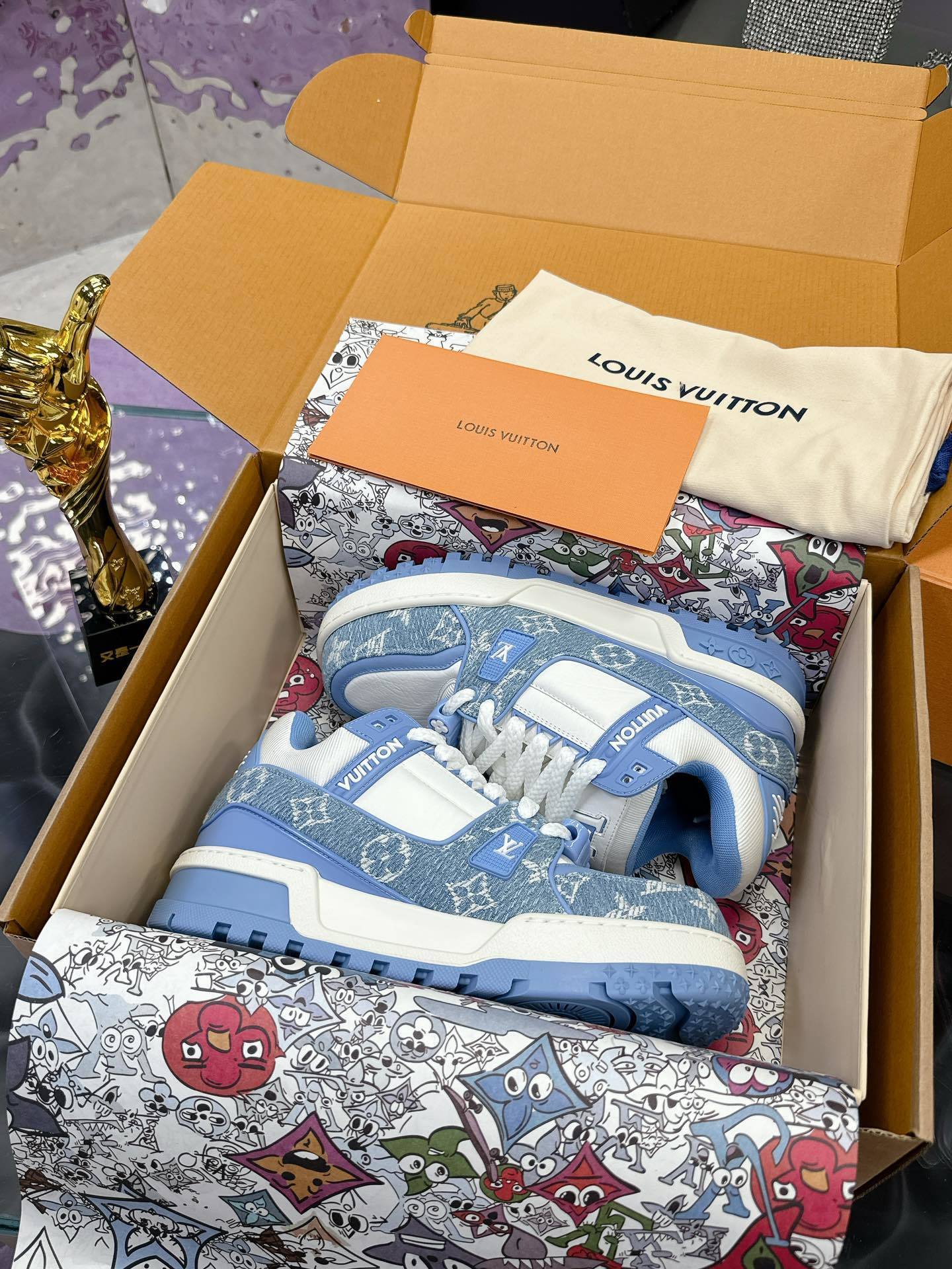 Louis Vuitton LV Trainer Sneaker Blue Monogram Denim & White