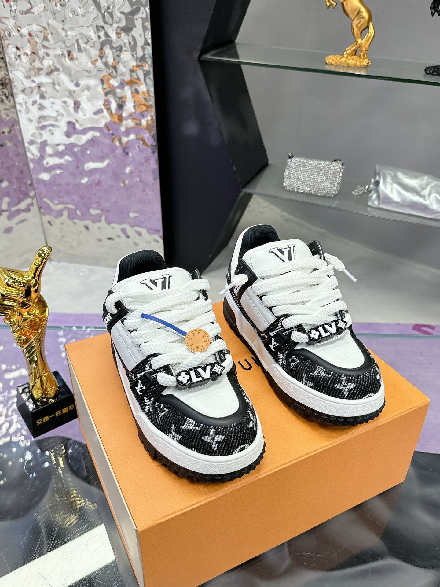 LV Trainer Sneakers Black White Monogram Luxury Designer Shoes