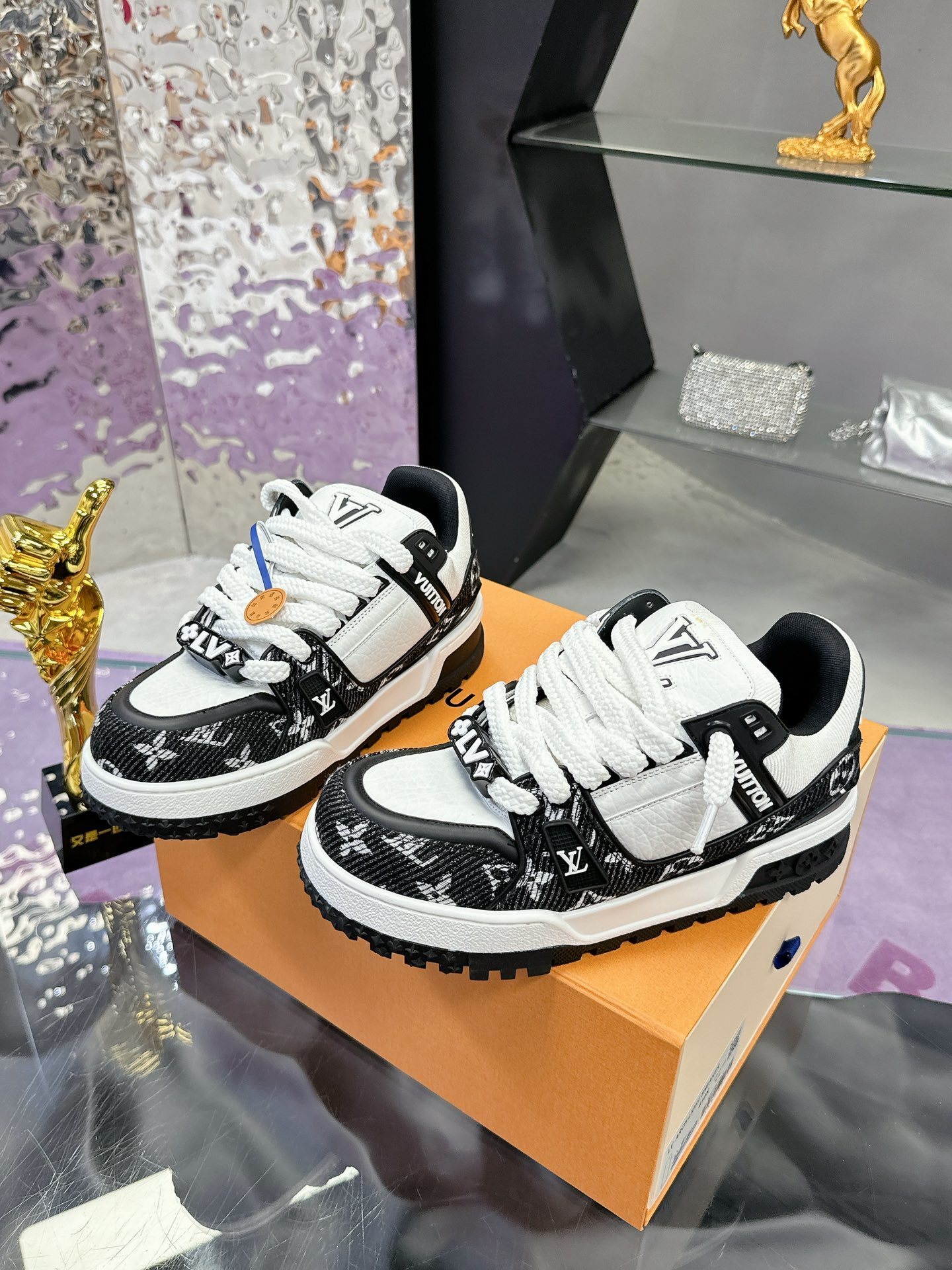 LV Trainer Sneakers Black White Monogram Luxury Designer Shoes
