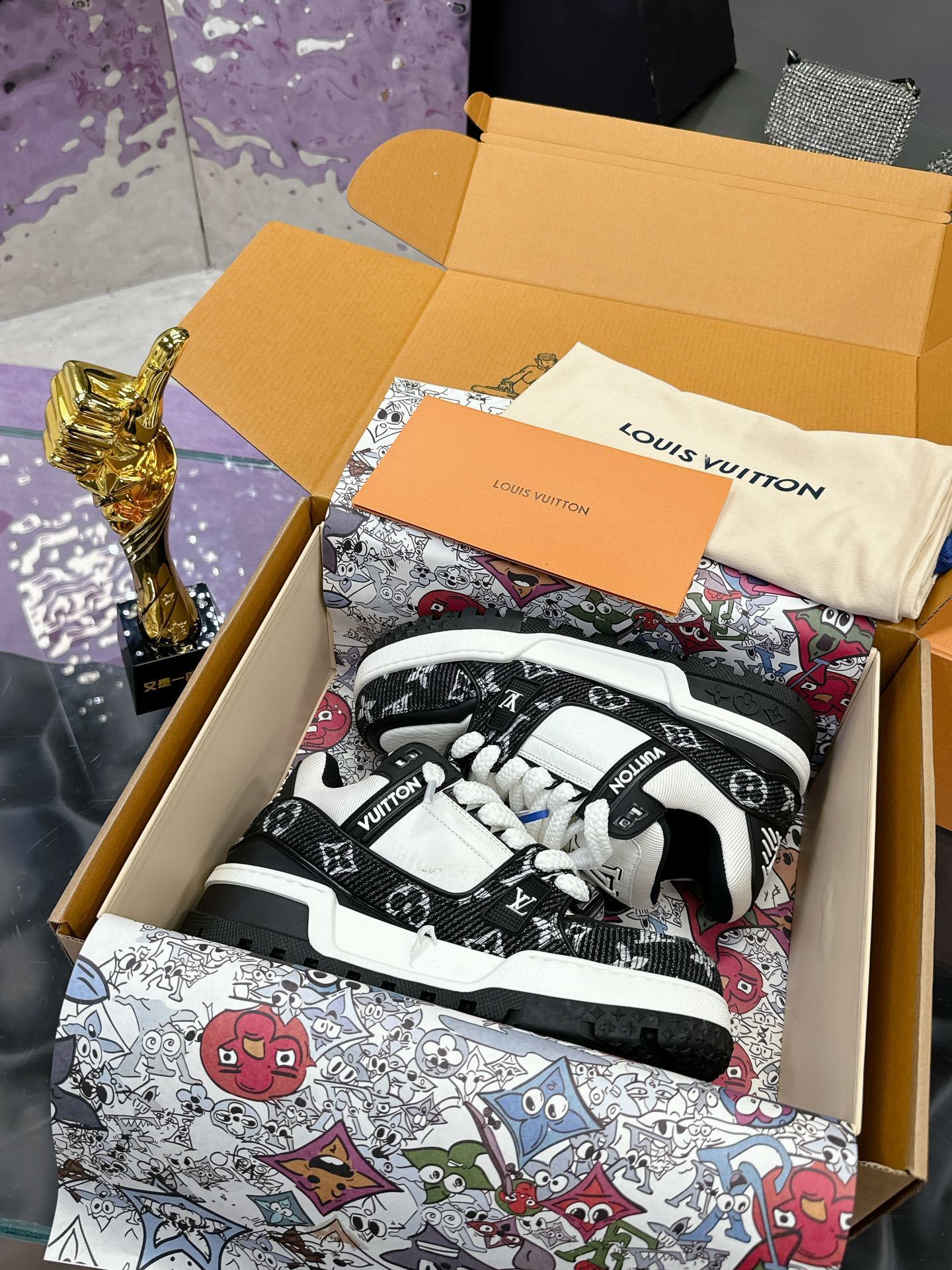 LV Trainer Sneakers Black White Monogram Luxury Designer Shoes