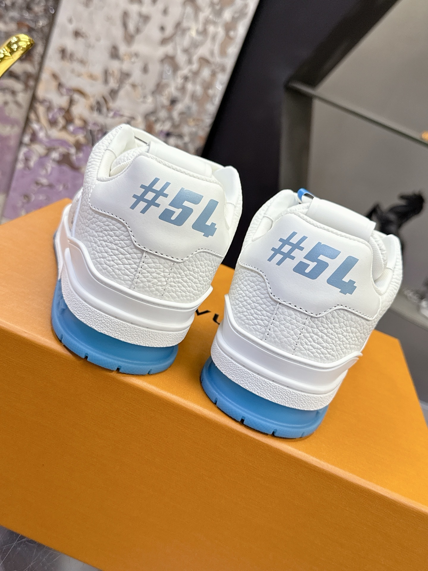 Louis Vuitton LV Trainer Sneaker White/Blue Grained Leather