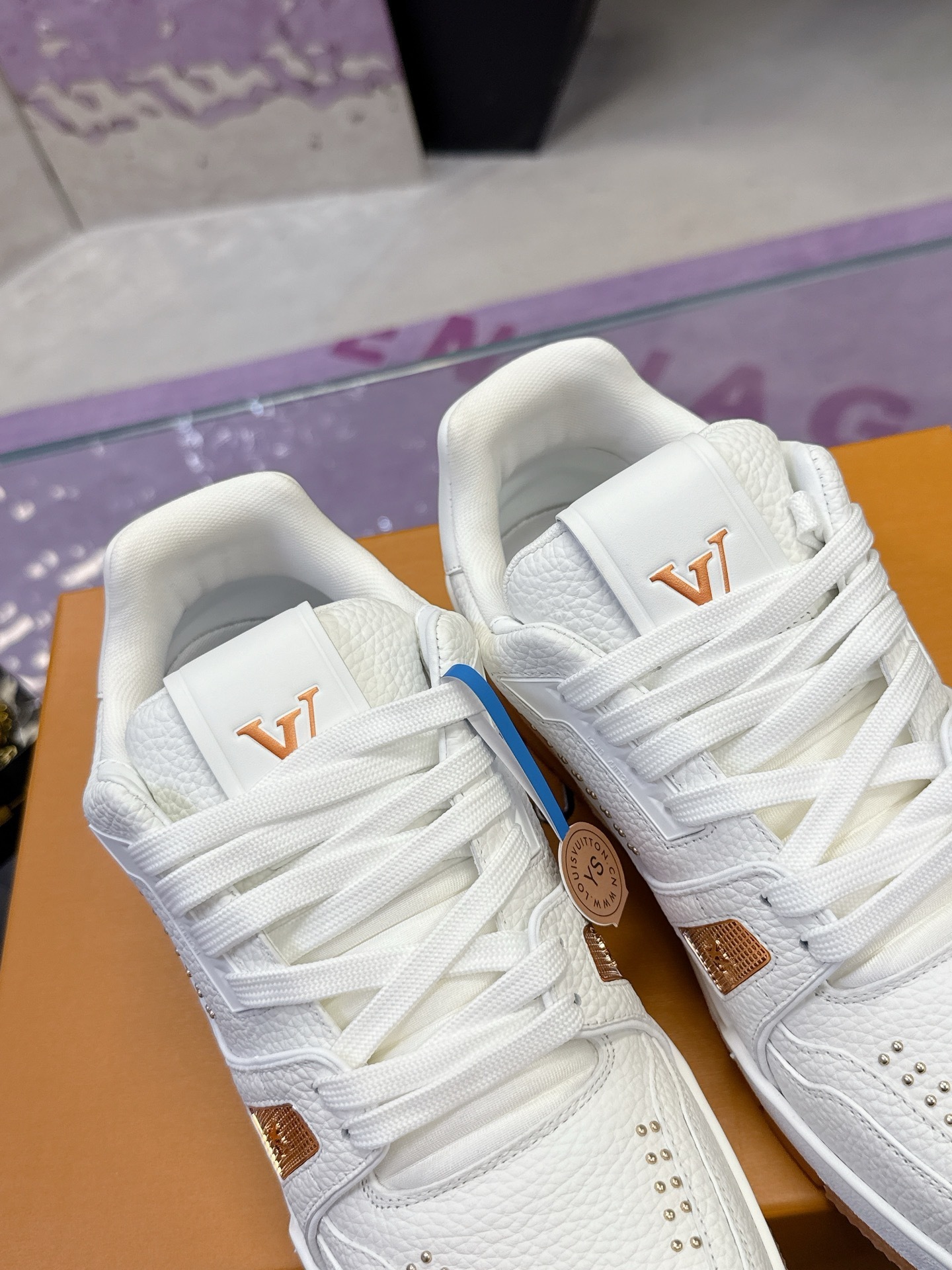 Louis Vuitton LV Trainer Sneakers White Leather with Gold Accents