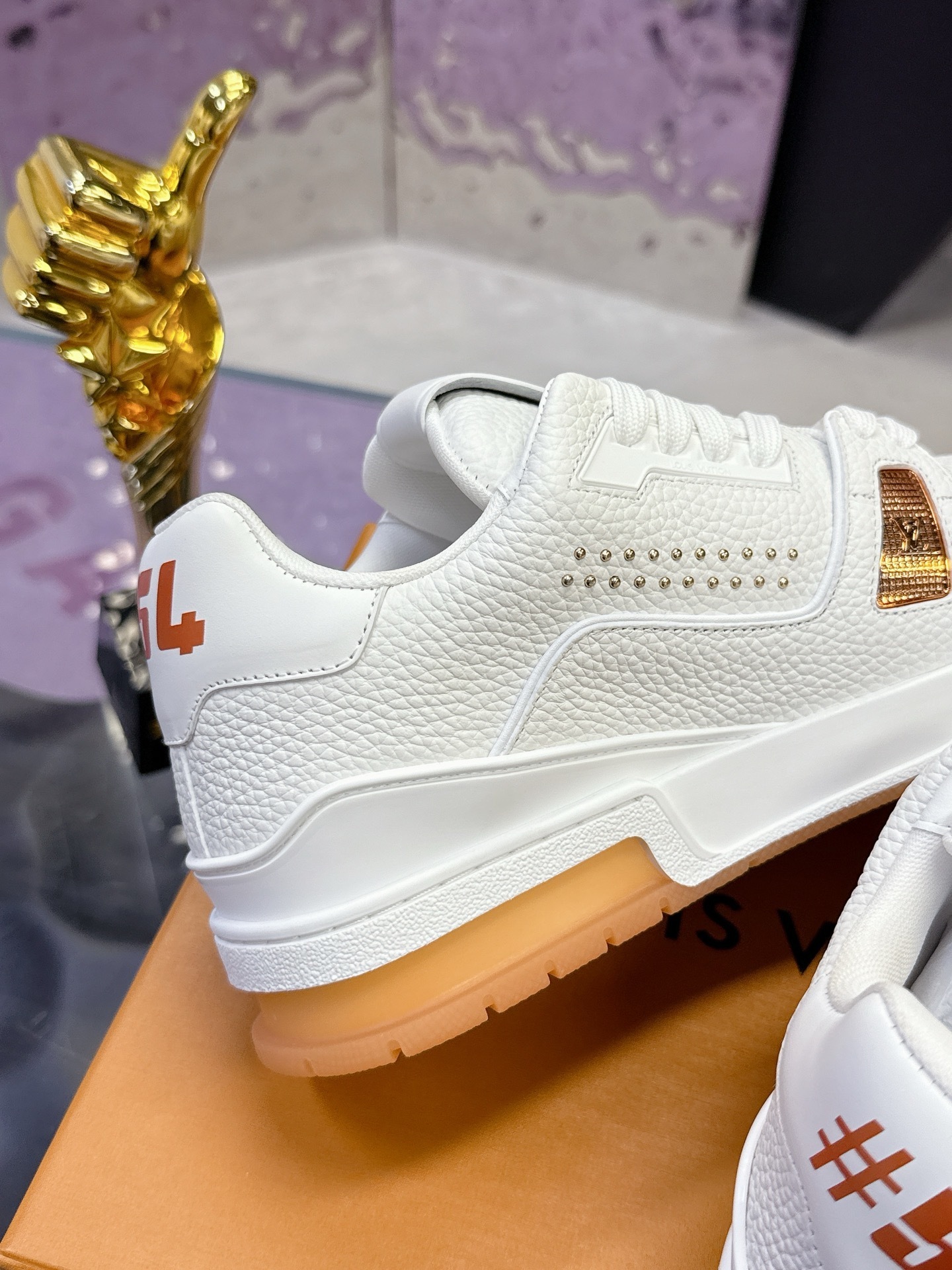 Louis Vuitton LV Trainer Sneakers White Leather with Gold Accents