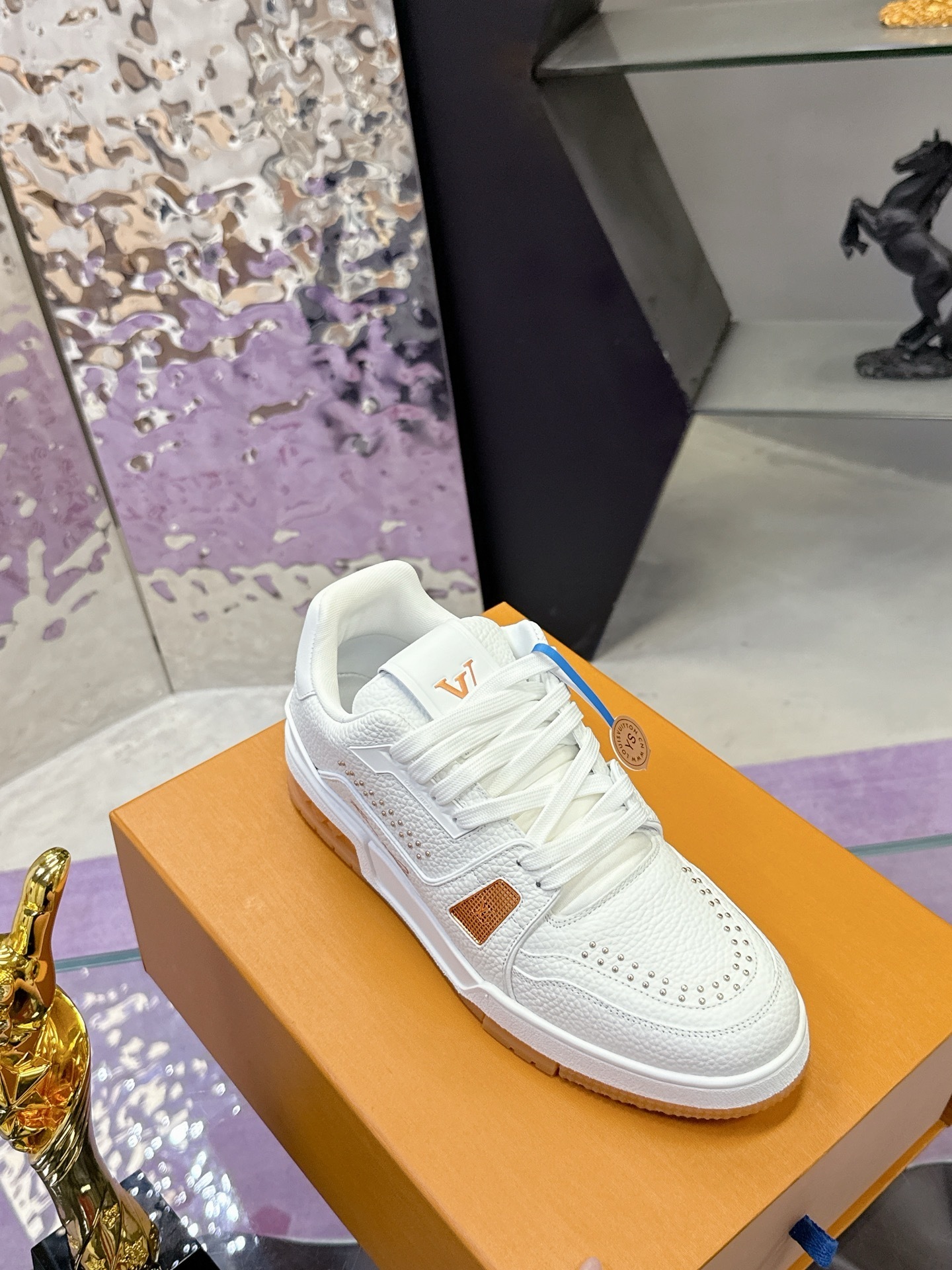 Louis Vuitton LV Trainer Sneakers White Leather with Gold Accents