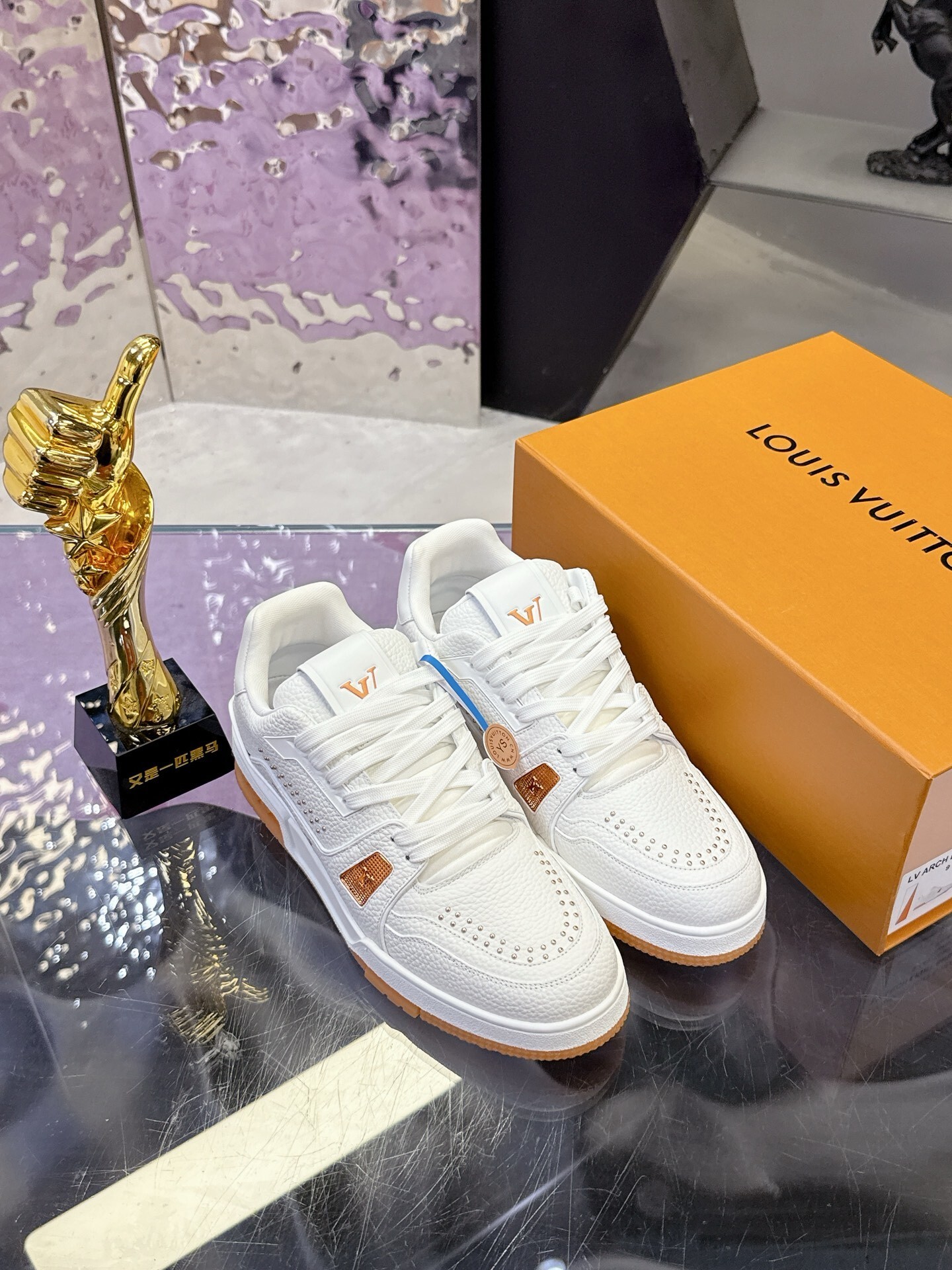 Louis Vuitton LV Trainer Sneakers White Leather with Gold Accents
