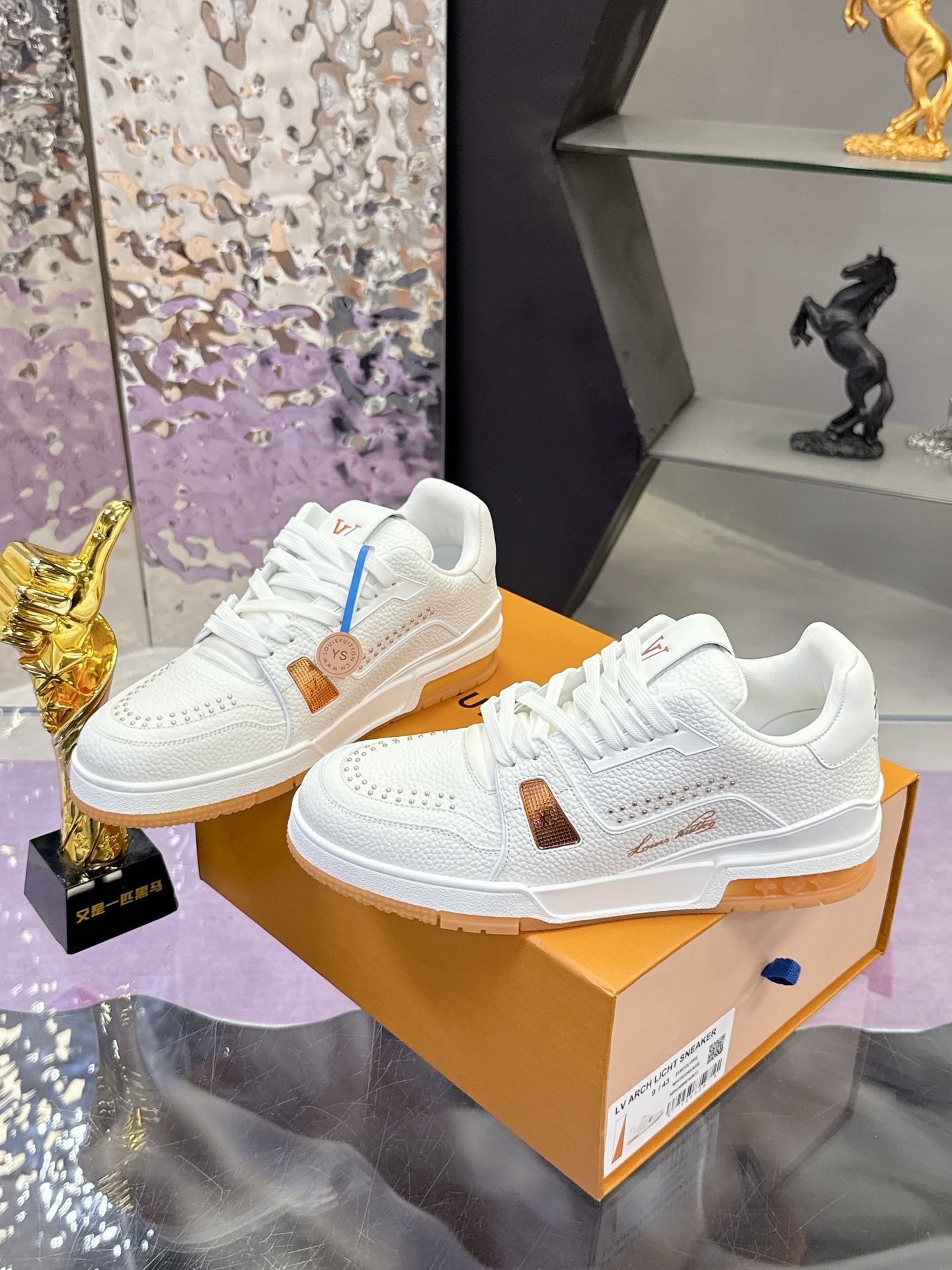 Louis Vuitton LV Trainer Sneakers White Leather with Gold Accents