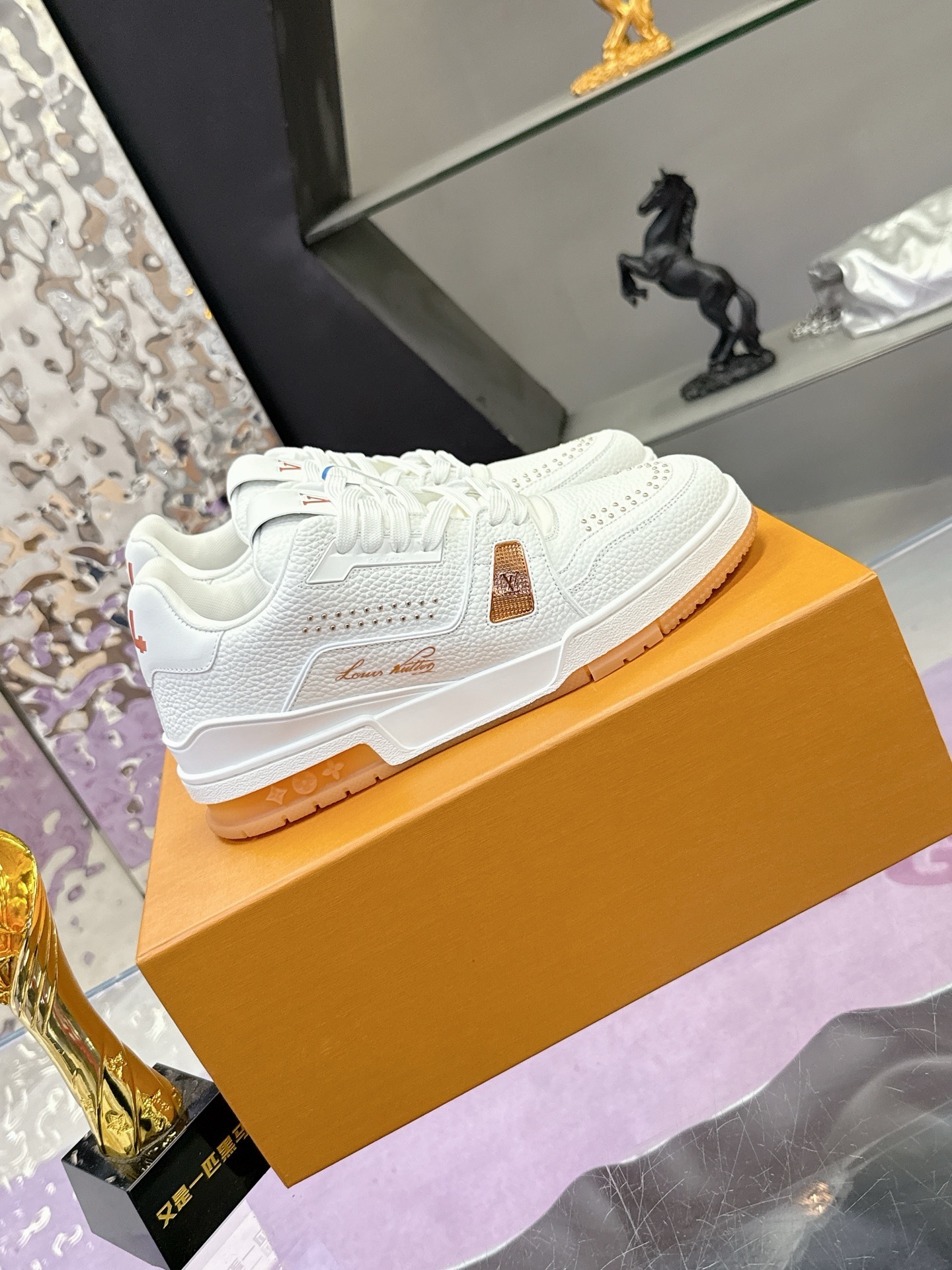 Louis Vuitton LV Trainer Sneakers White Leather with Gold Accents