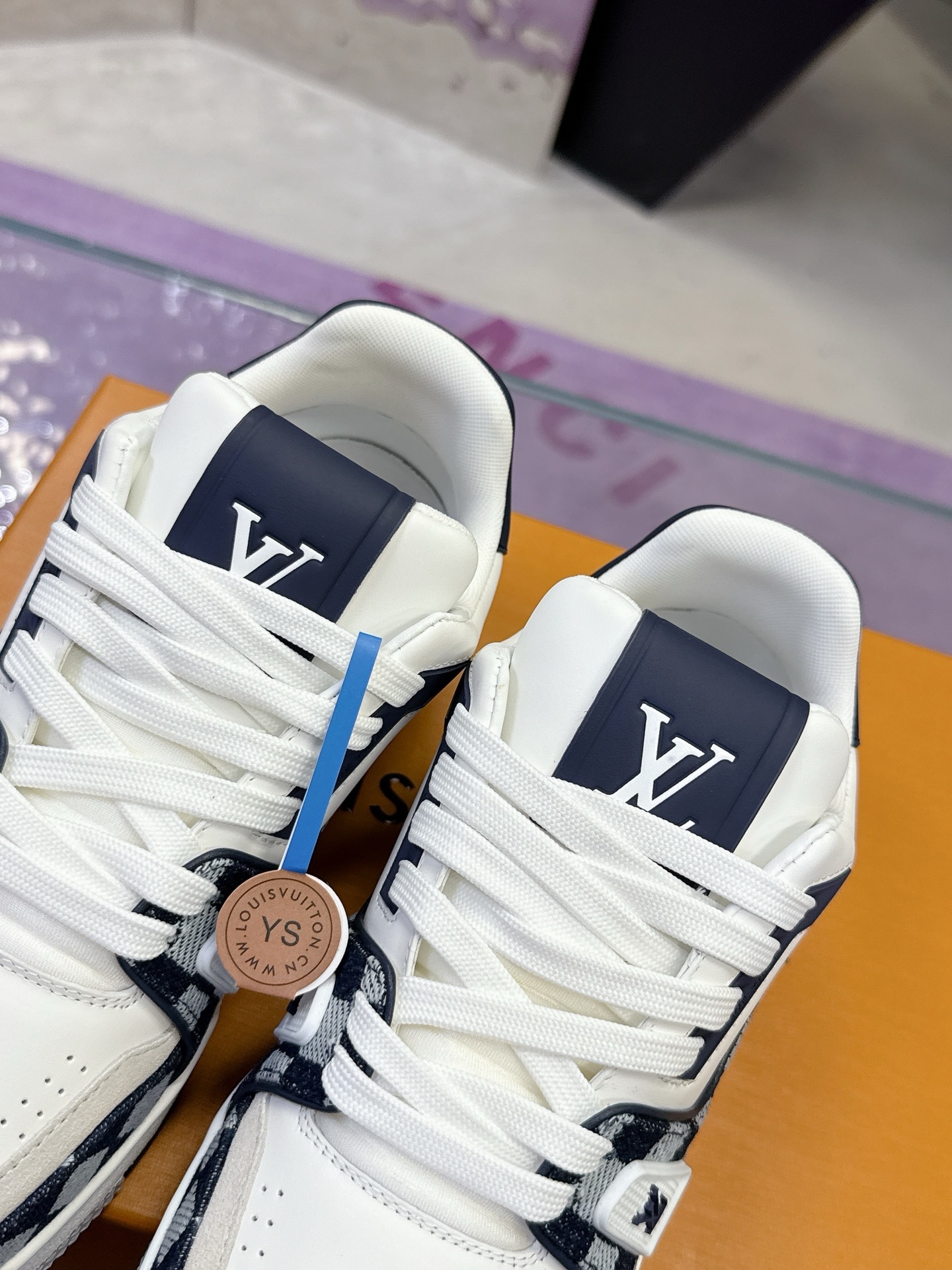 Louis Vuitton LV Trainer Sneakers - White & Navy Damier Pattern