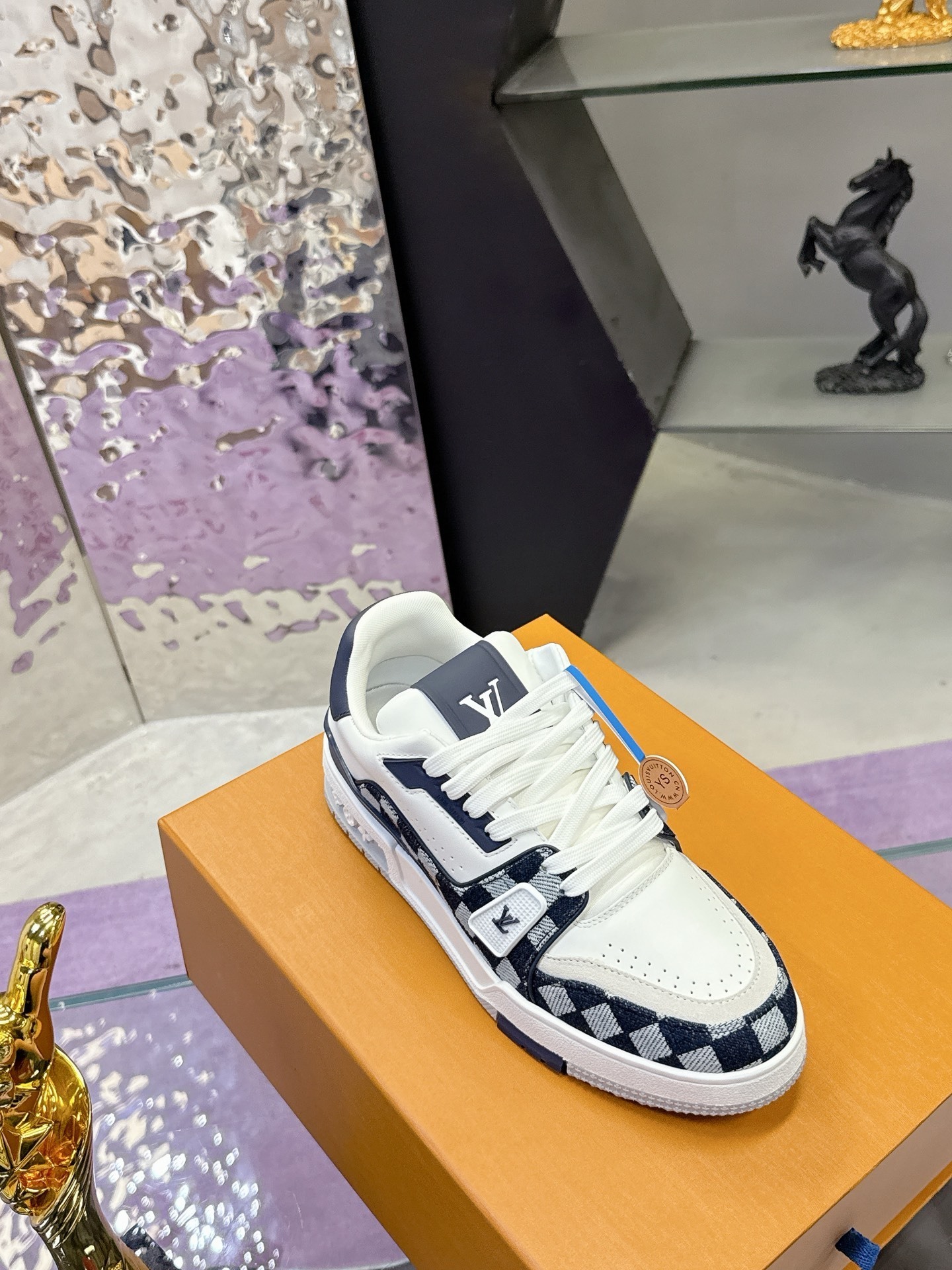 Louis Vuitton LV Trainer Sneakers - White & Navy Damier Pattern