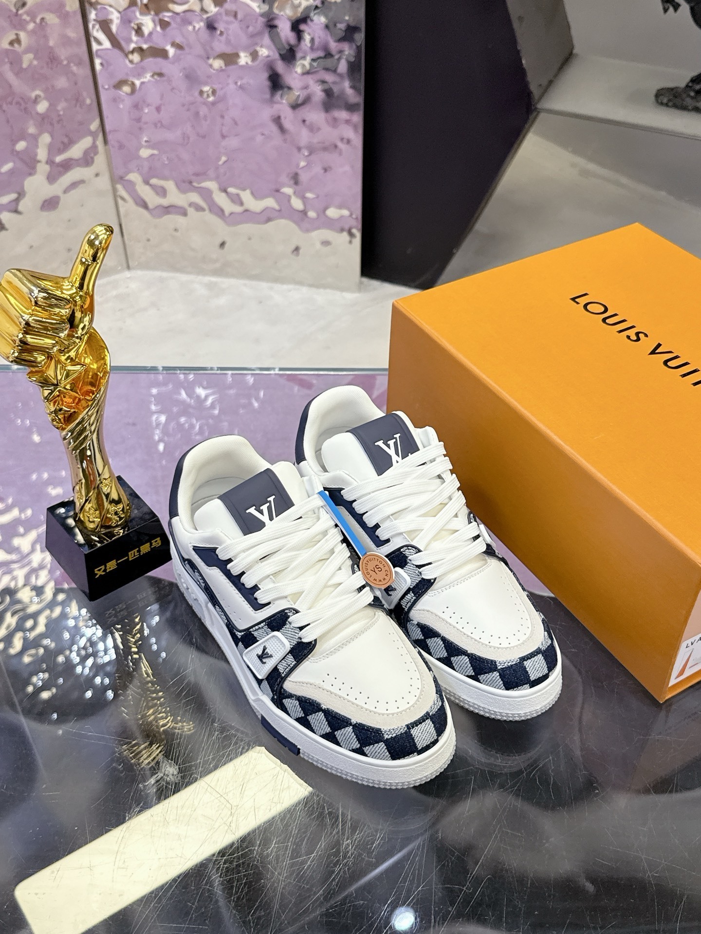 Louis Vuitton LV Trainer Sneakers - White & Navy Damier Pattern