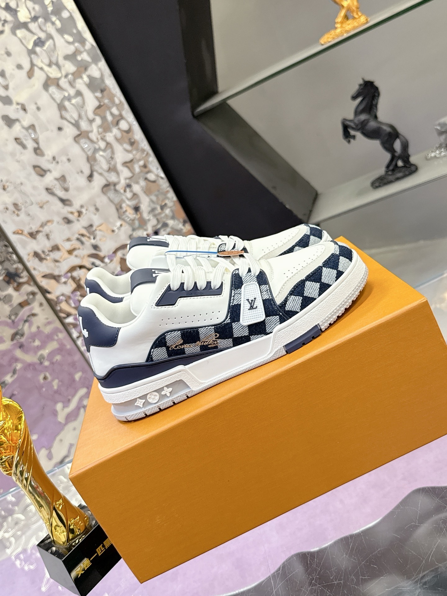 Louis Vuitton LV Trainer Sneakers - White & Navy Damier Pattern