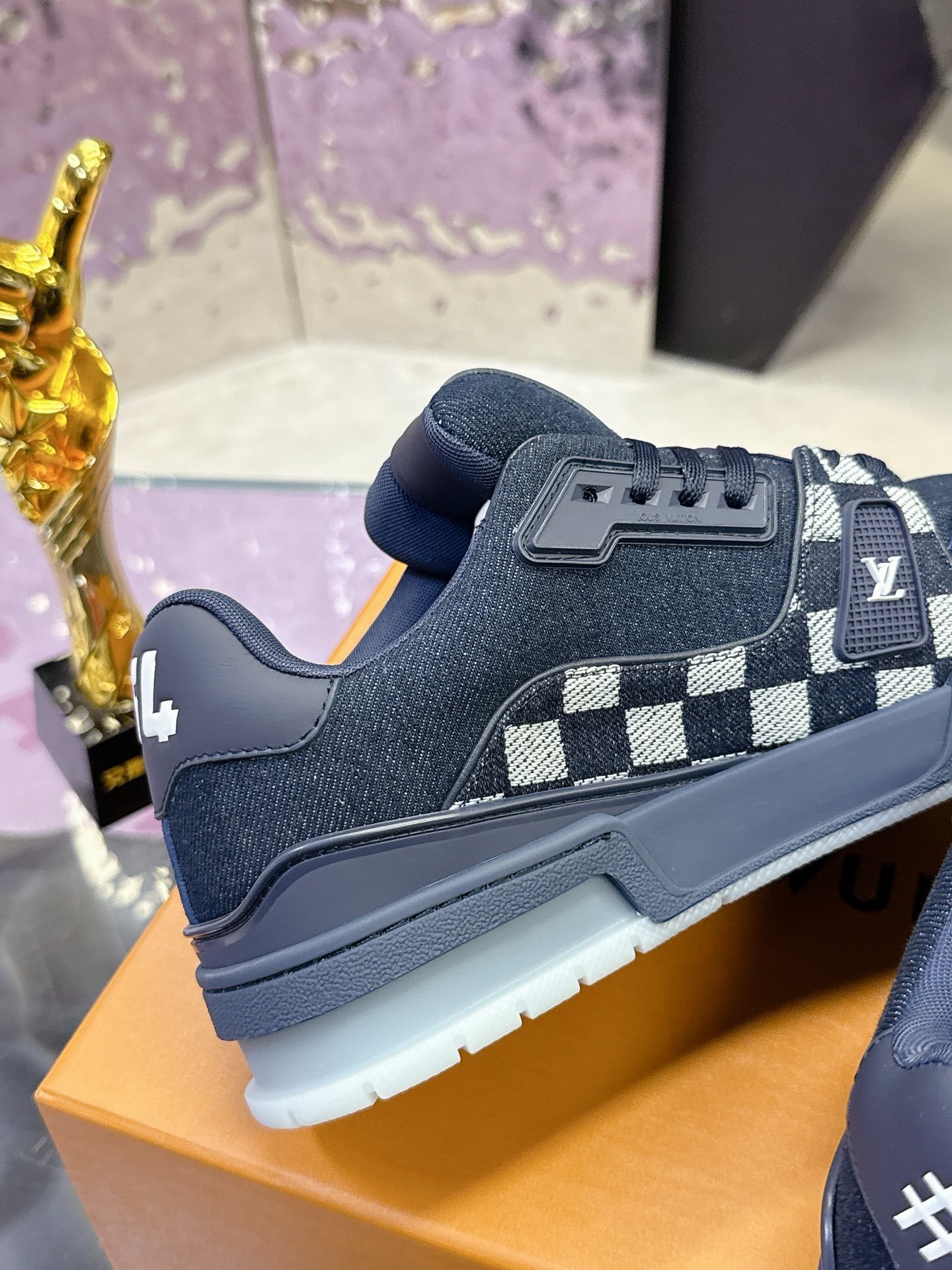 Louis Vuitton LV Trainer Sneaker Damier Denim Navy Blue
