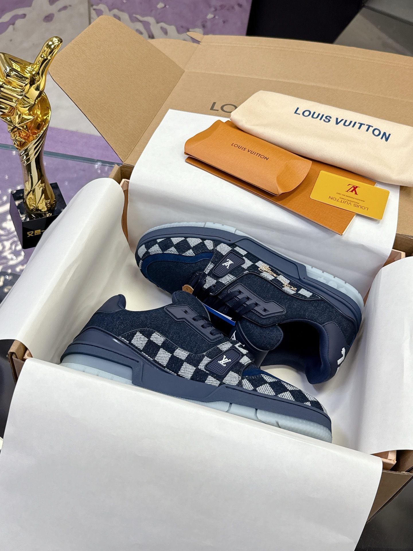 Louis Vuitton LV Trainer Sneaker Damier Denim Navy Blue