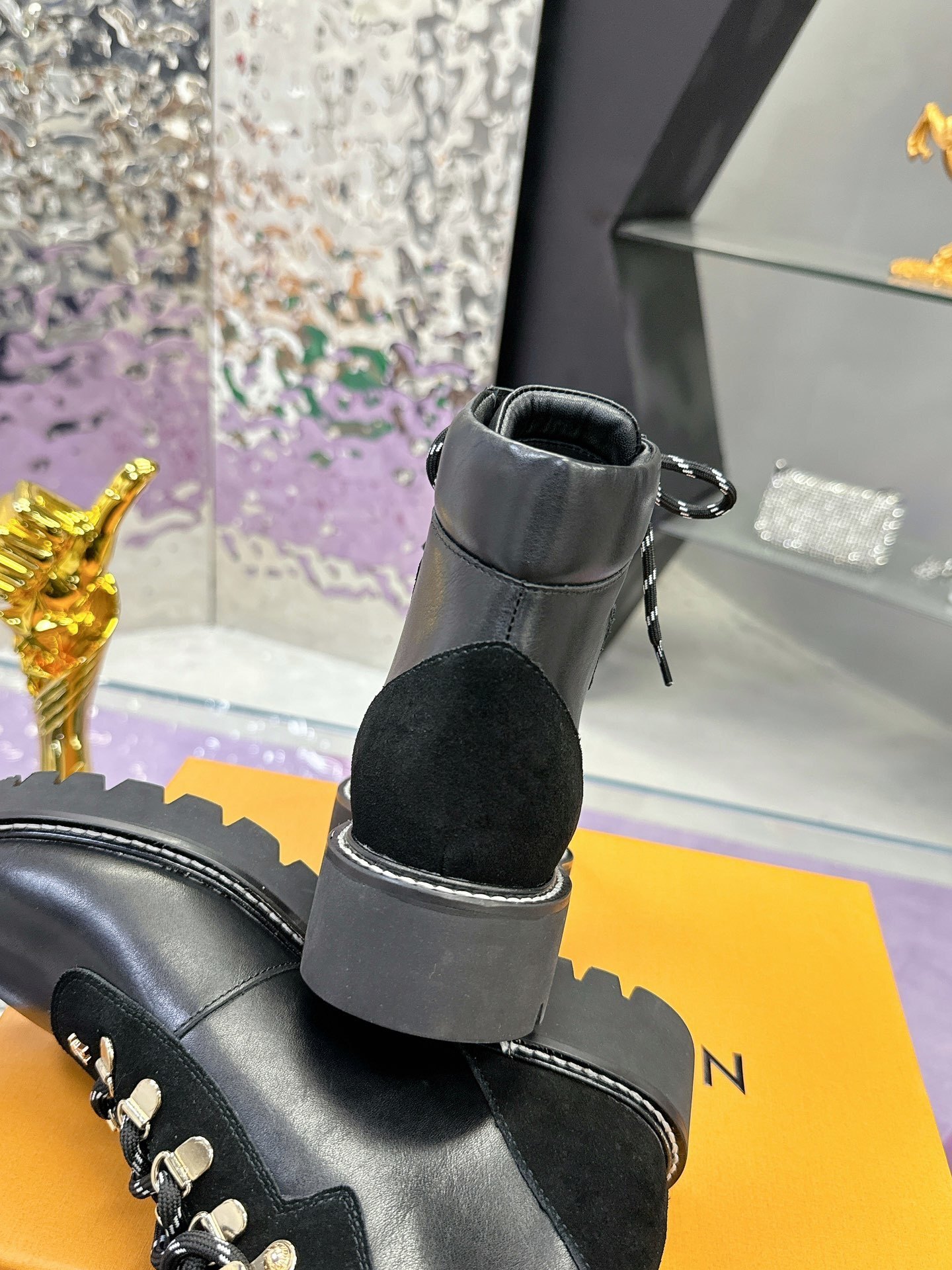 Louis Vuitton Women's Black Leather Combat Boots - Designer Ankle Boots