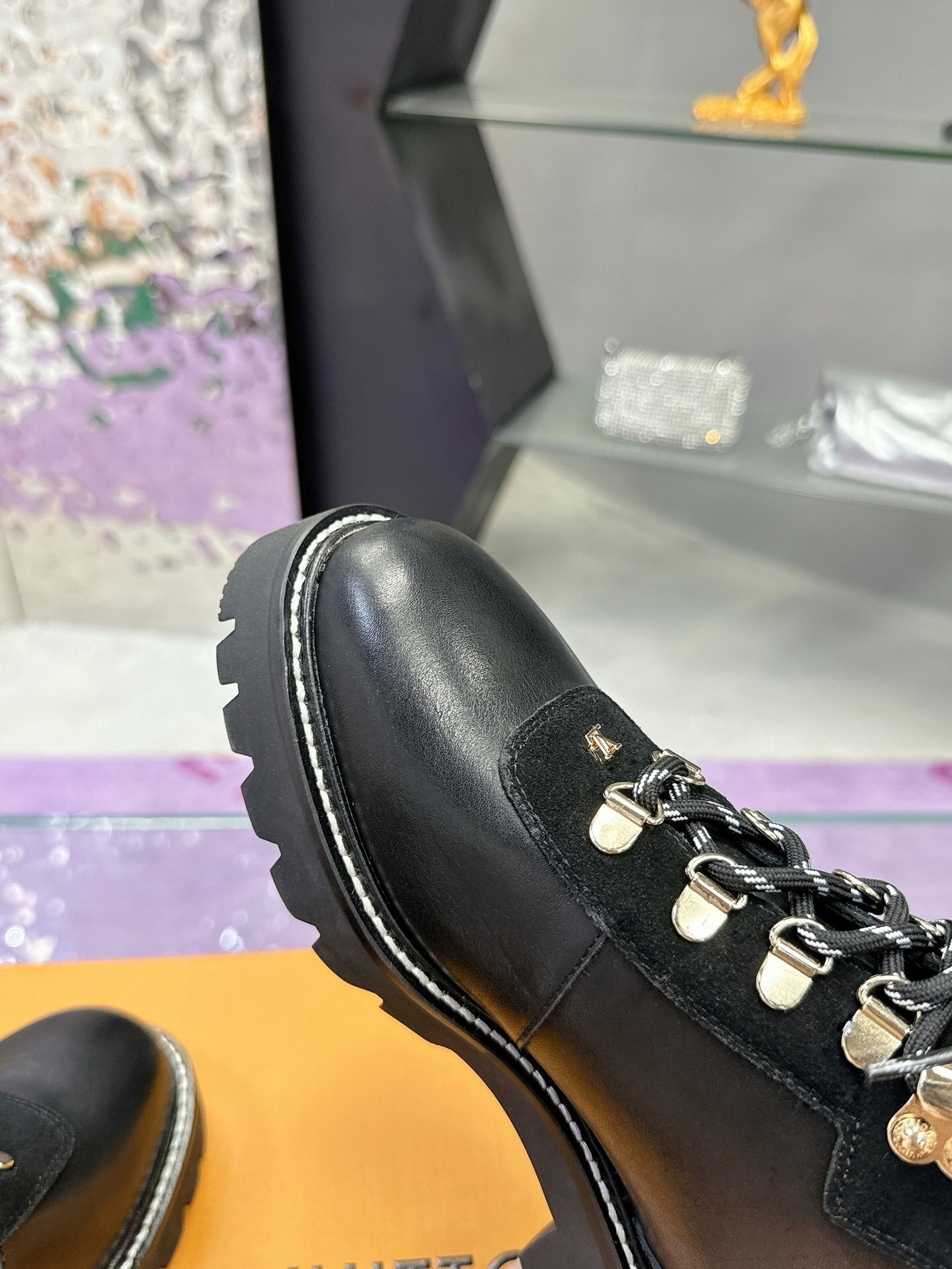 Louis Vuitton Women's Black Leather Combat Boots - Designer Ankle Boots