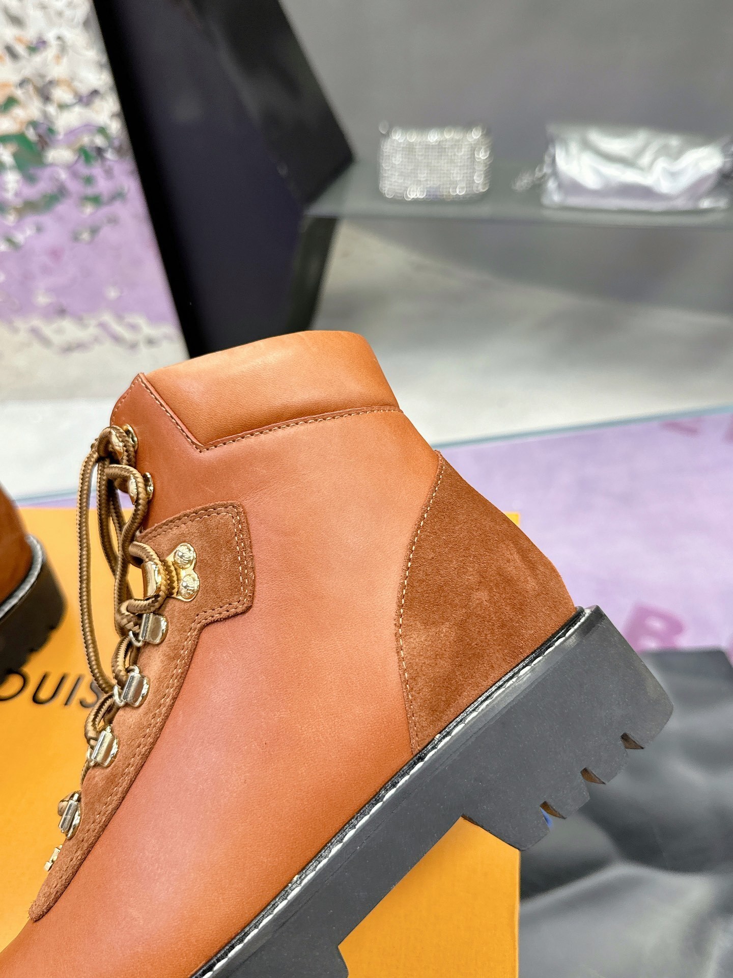 Louis Vuitton Tan Leather & Suede Ankle Boots - Luxury Lace-Up