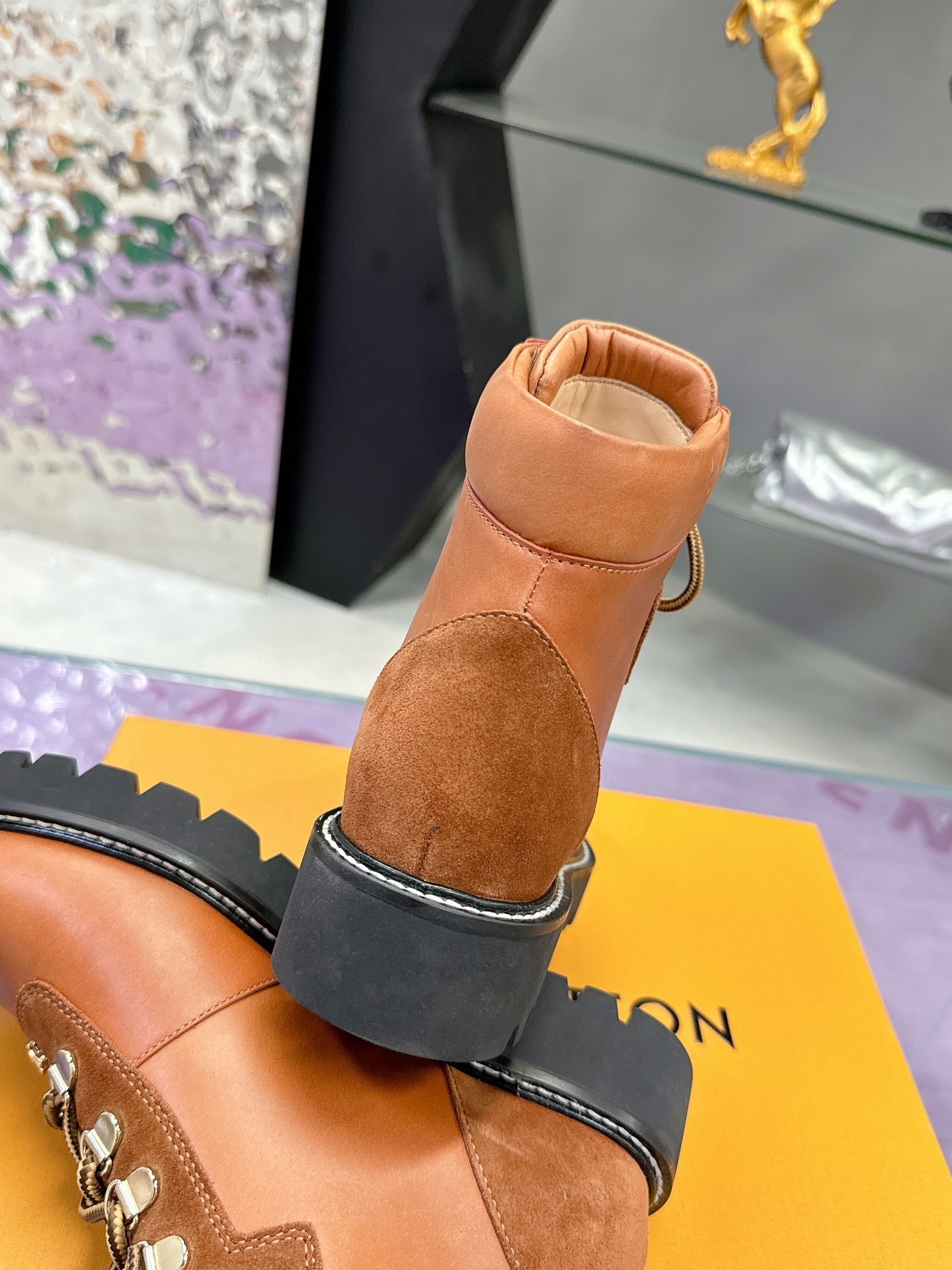 Louis Vuitton Tan Leather & Suede Ankle Boots - Luxury Lace-Up