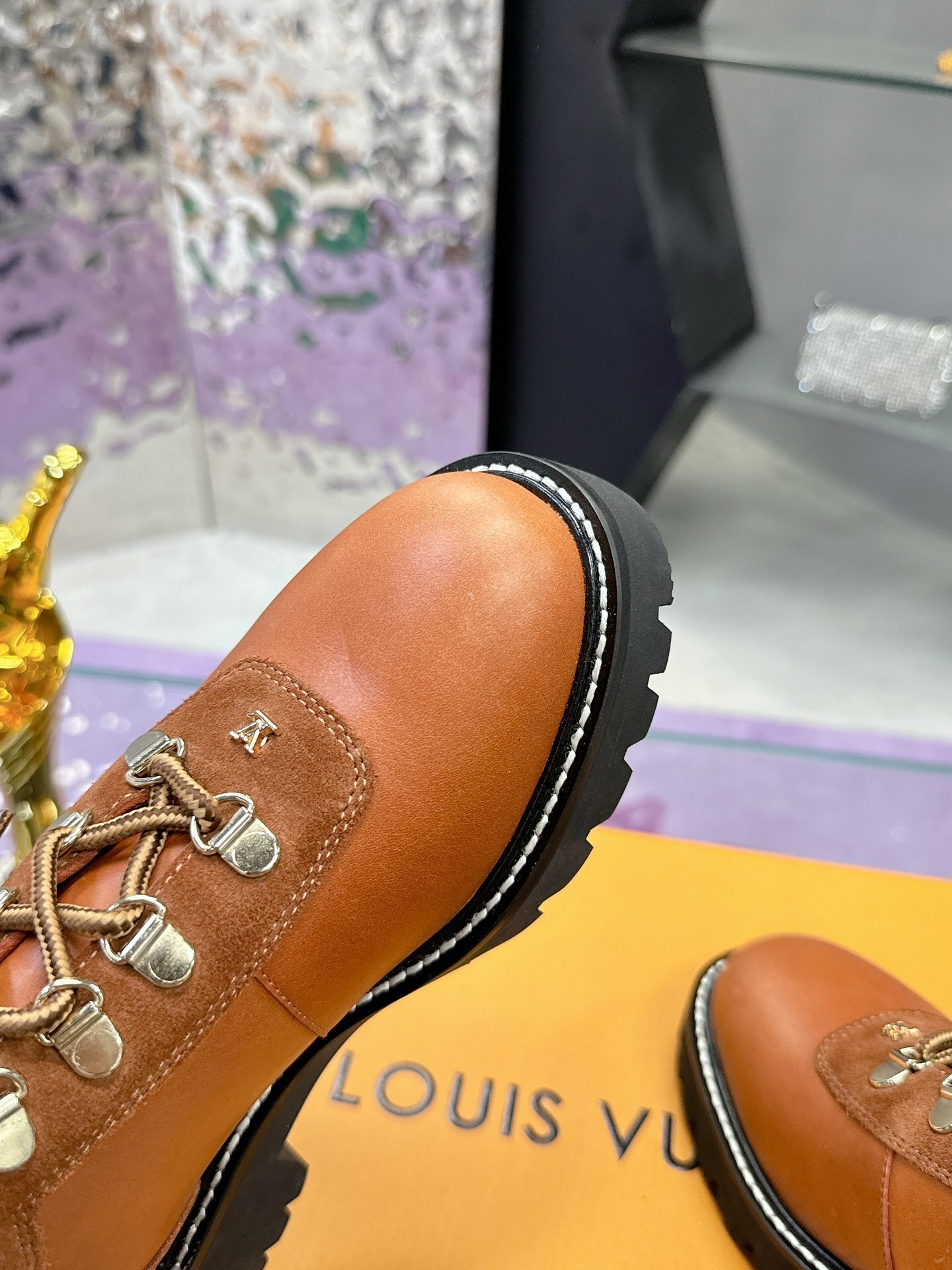 Louis Vuitton Tan Leather & Suede Ankle Boots - Luxury Lace-Up