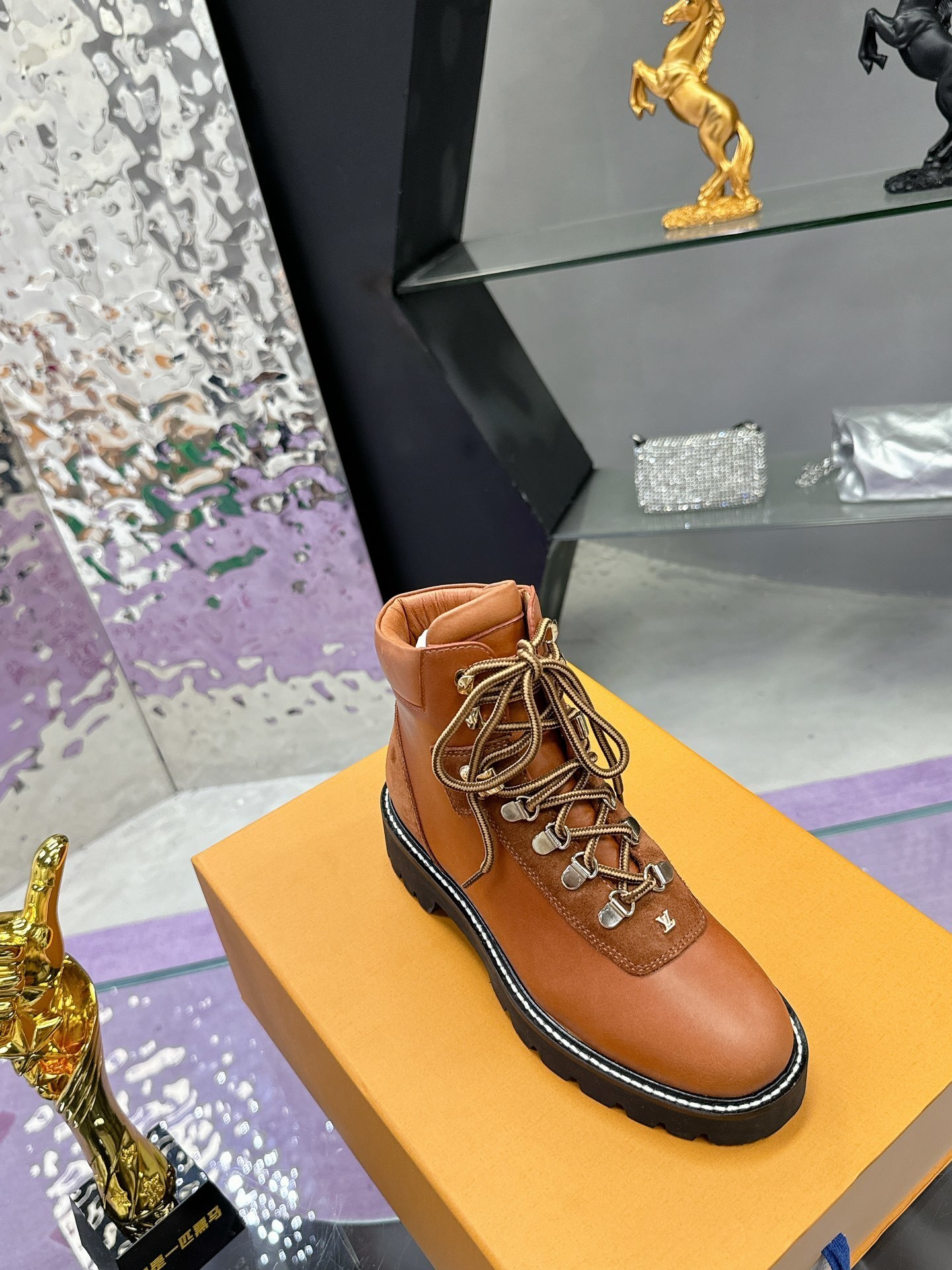 Louis Vuitton Tan Leather & Suede Ankle Boots - Luxury Lace-Up