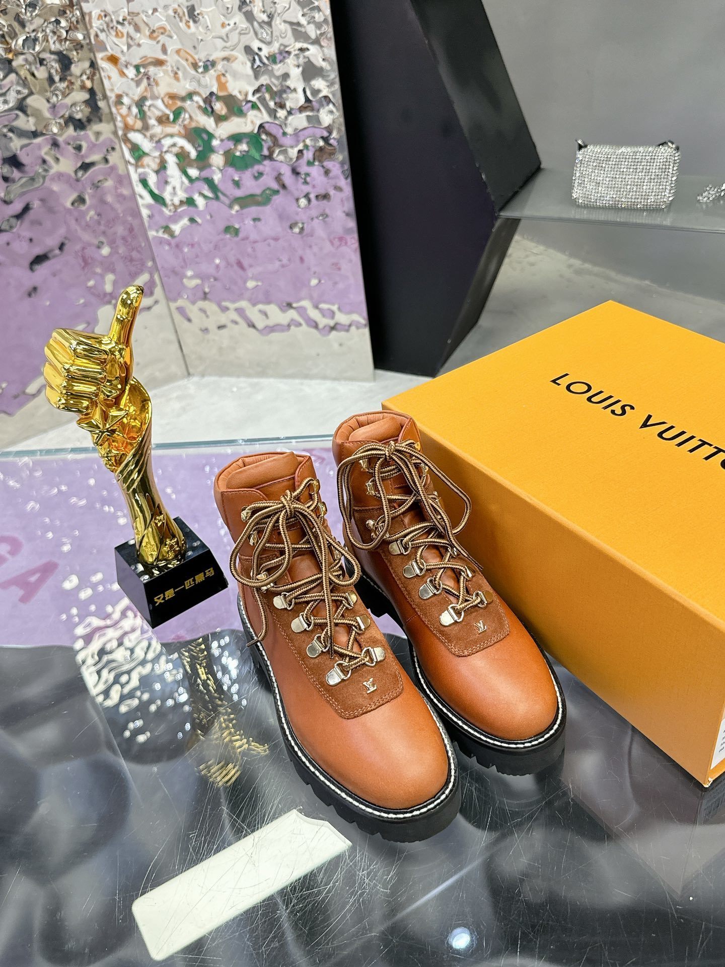 Louis Vuitton Tan Leather & Suede Ankle Boots - Luxury Lace-Up