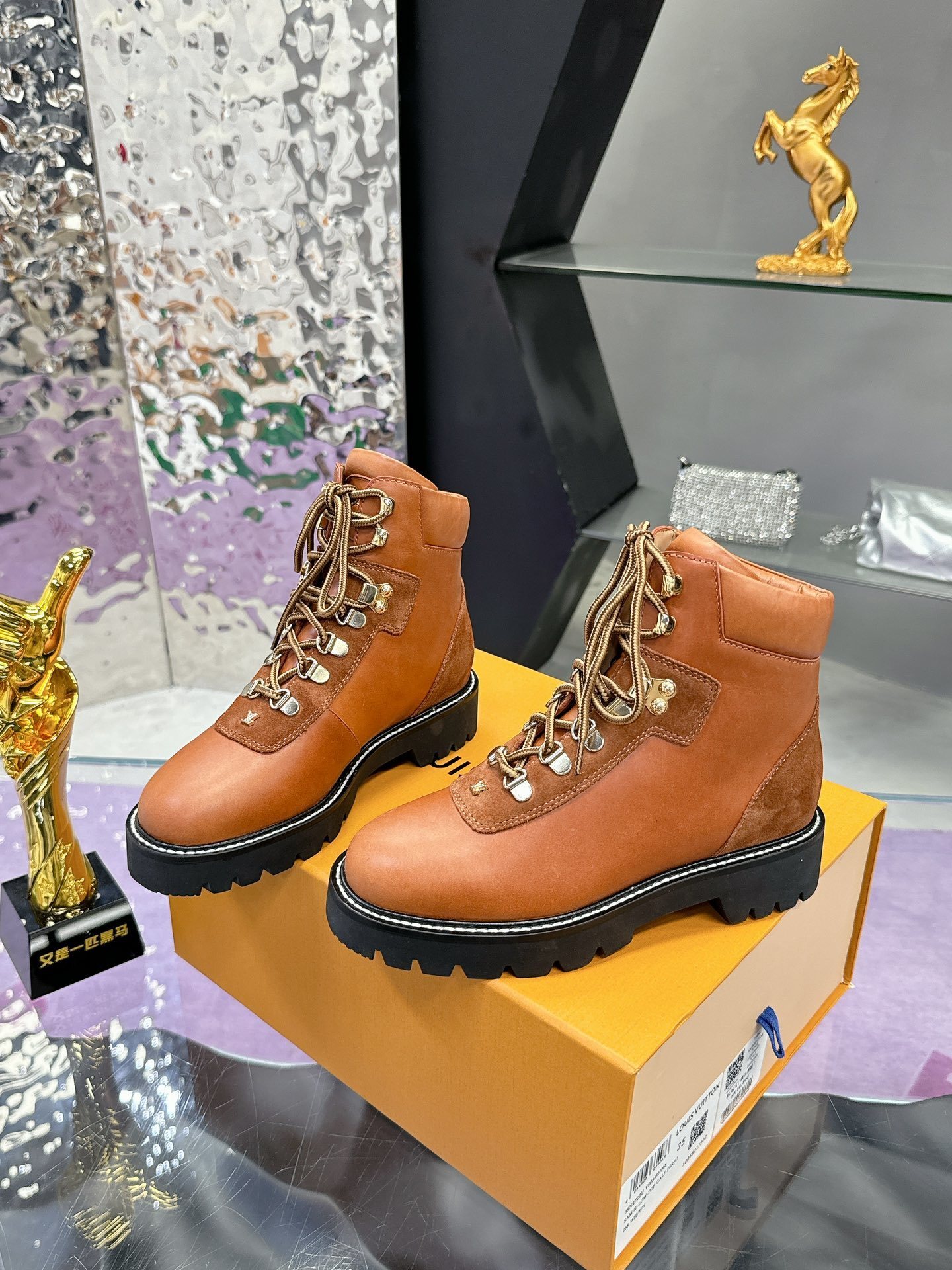 Louis Vuitton Tan Leather & Suede Ankle Boots - Luxury Lace-Up