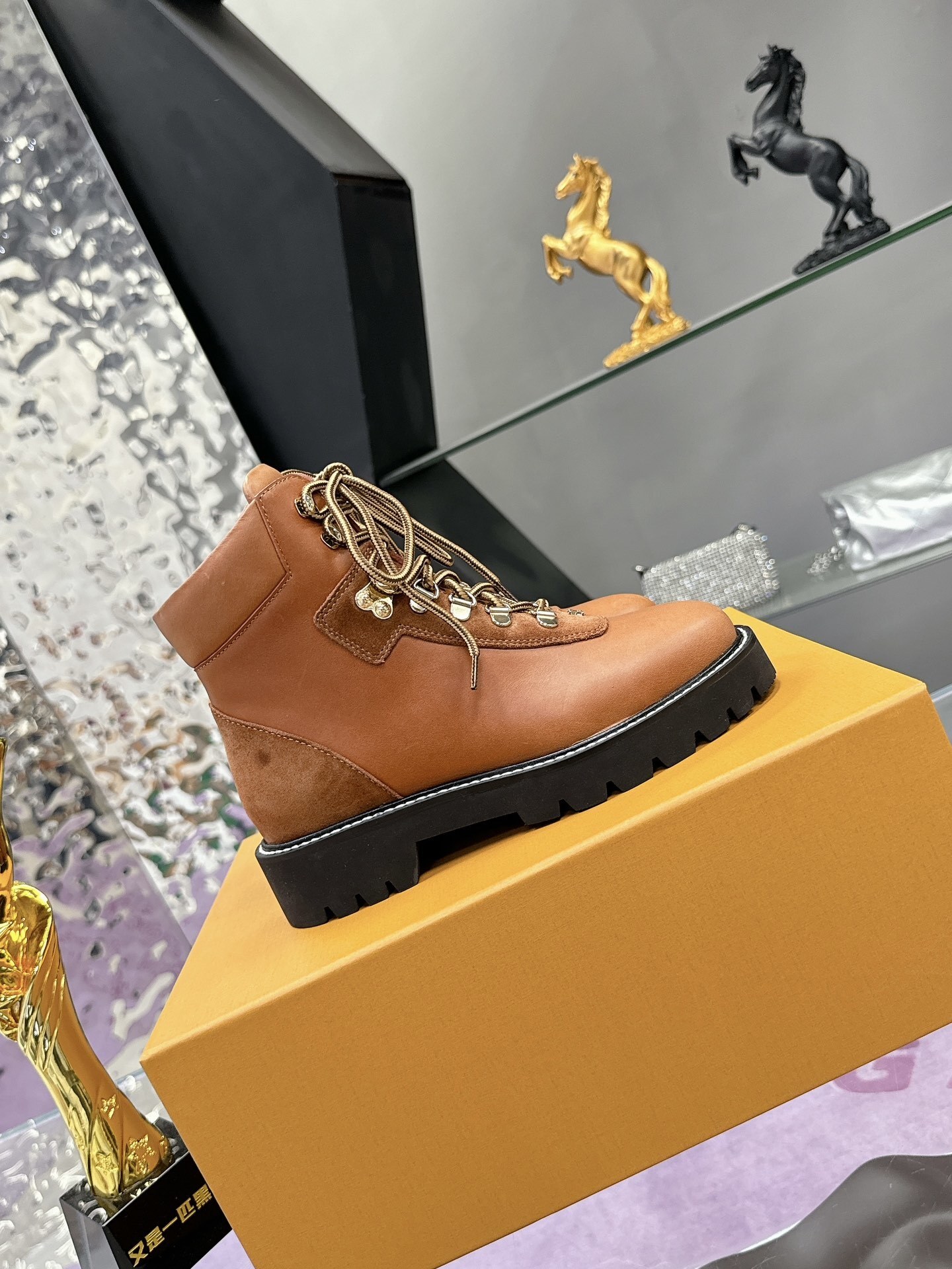 Louis Vuitton Tan Leather & Suede Ankle Boots - Luxury Lace-Up