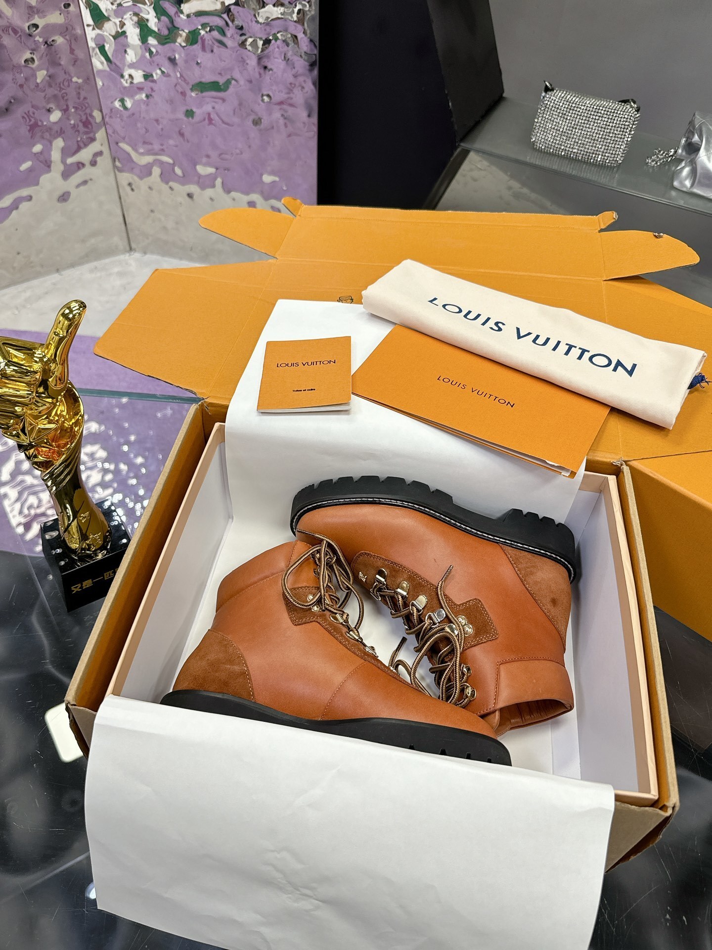 Louis Vuitton Tan Leather & Suede Ankle Boots – Luxury Lace-Up