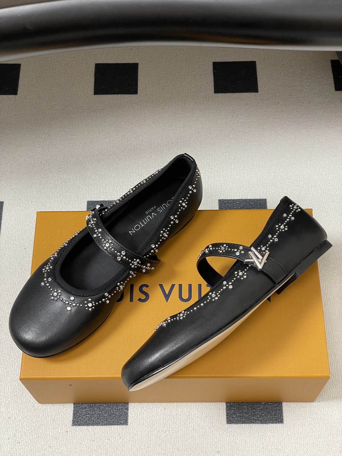 Black Rhinestone Studded Mary Jane Flats - Elegant Dress Shoes