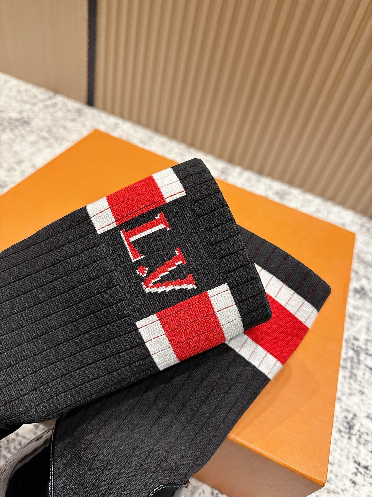 Women's Patent Leather Sock Boots - Chunky Heel Striped Ankle Boots