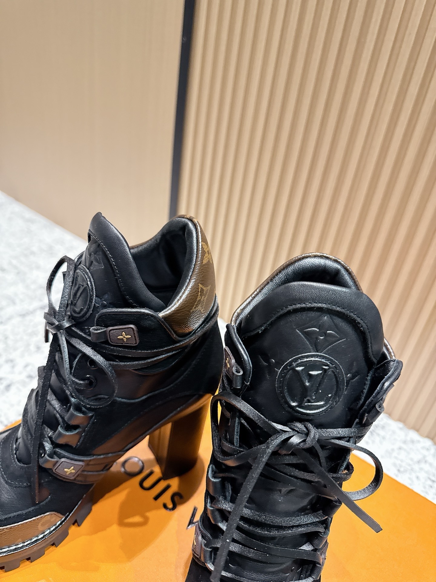 Louis Vuitton Star Trail Ankle Boots in Black Leather & Monogram