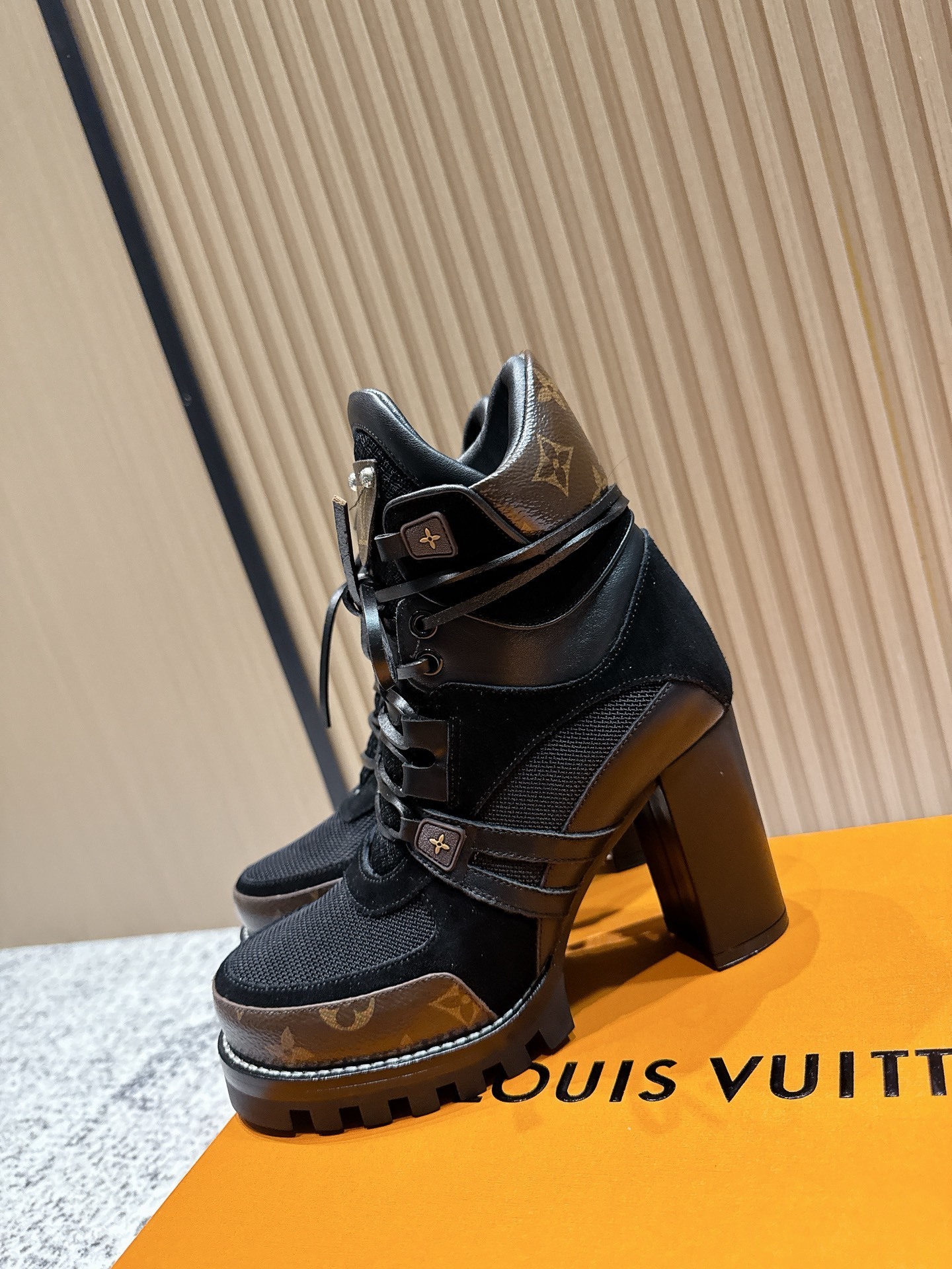 Louis Vuitton Women's Black Monogram Canvas Combat Boots
