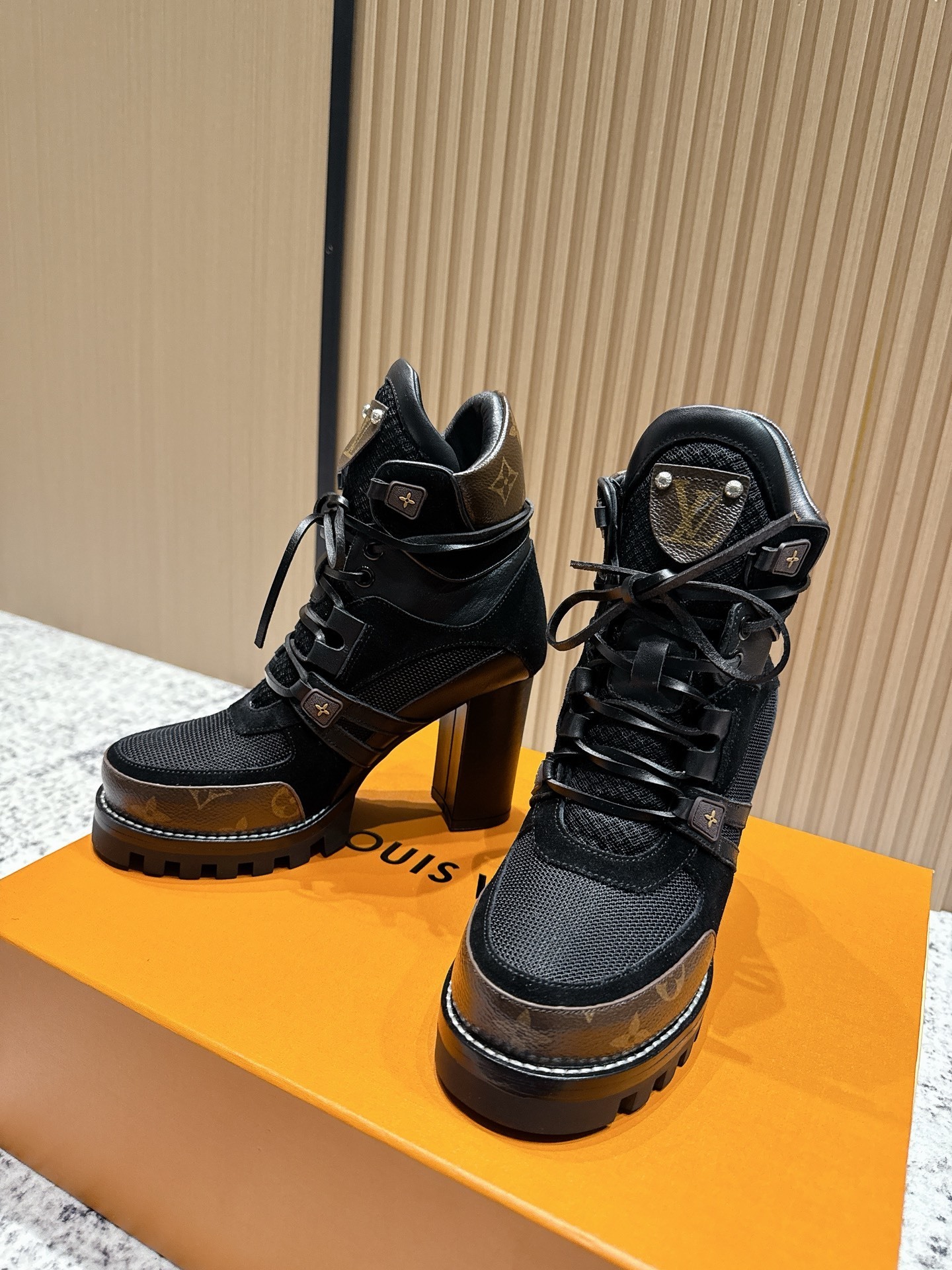 Louis Vuitton Women's Black Monogram Canvas Combat Boots