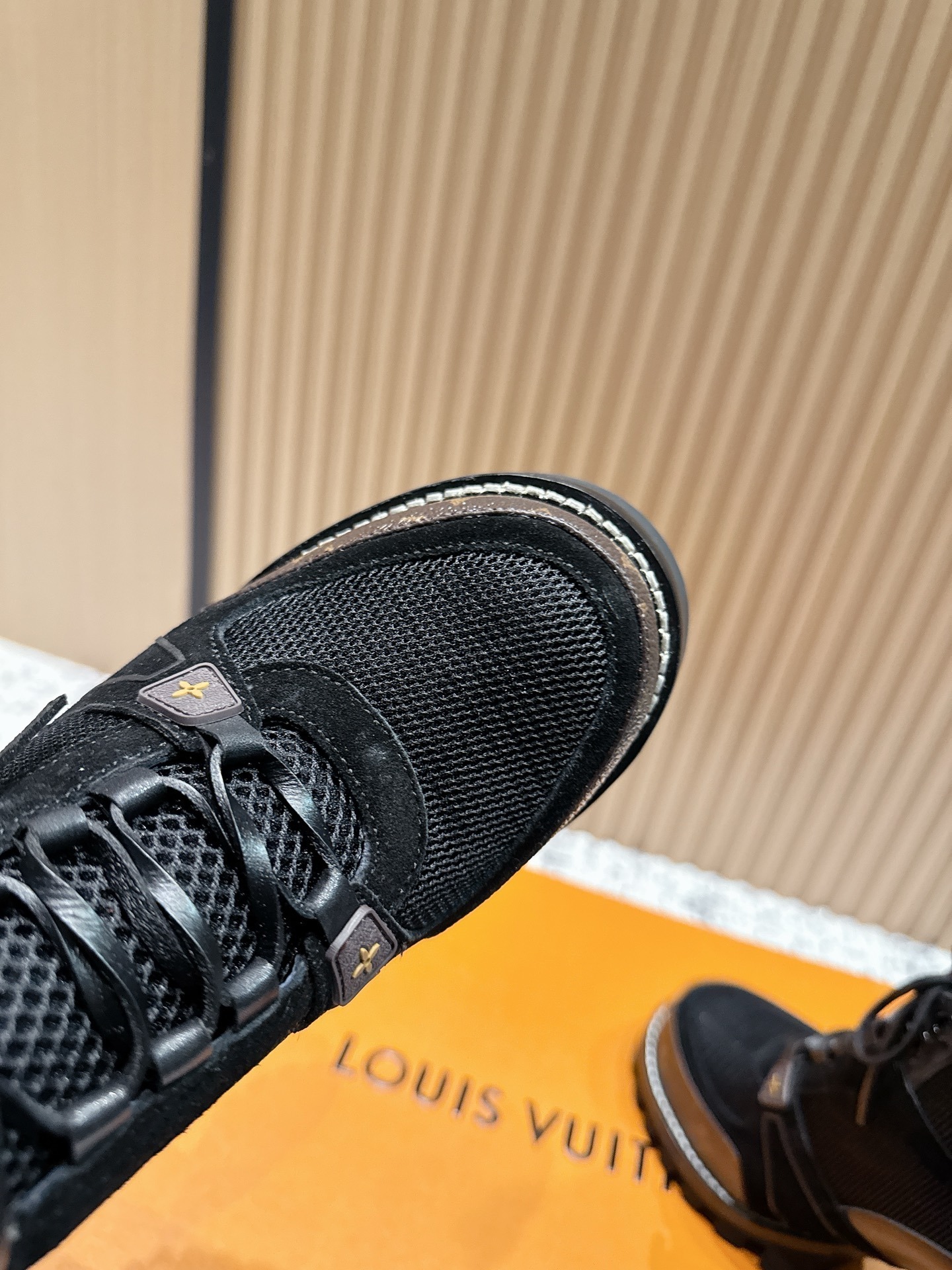 Louis Vuitton Black Mesh & Leather High-Heel Ranger Ankle Boots