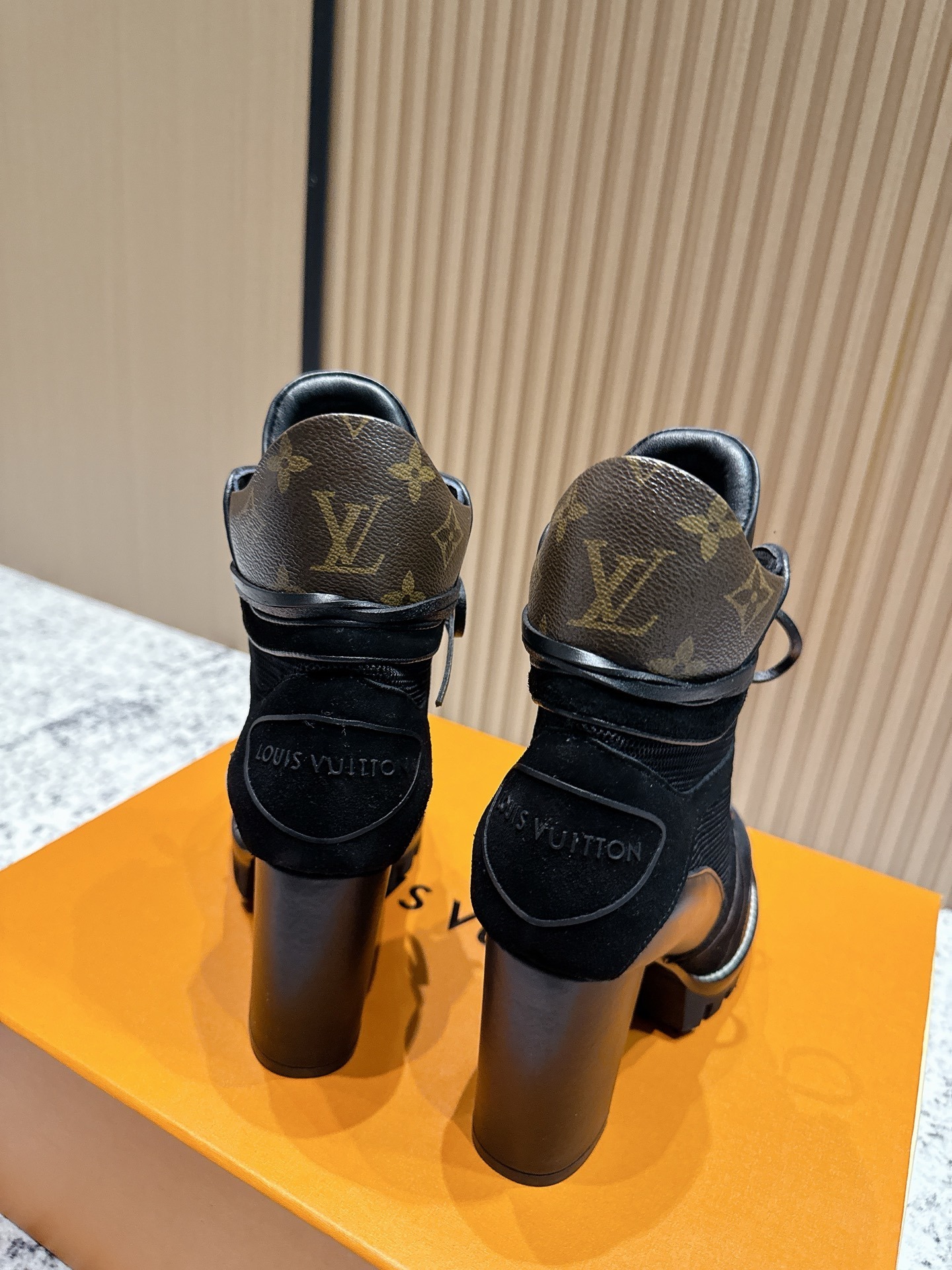 Louis Vuitton Black Mesh & Leather High-Heel Ranger Ankle Boots