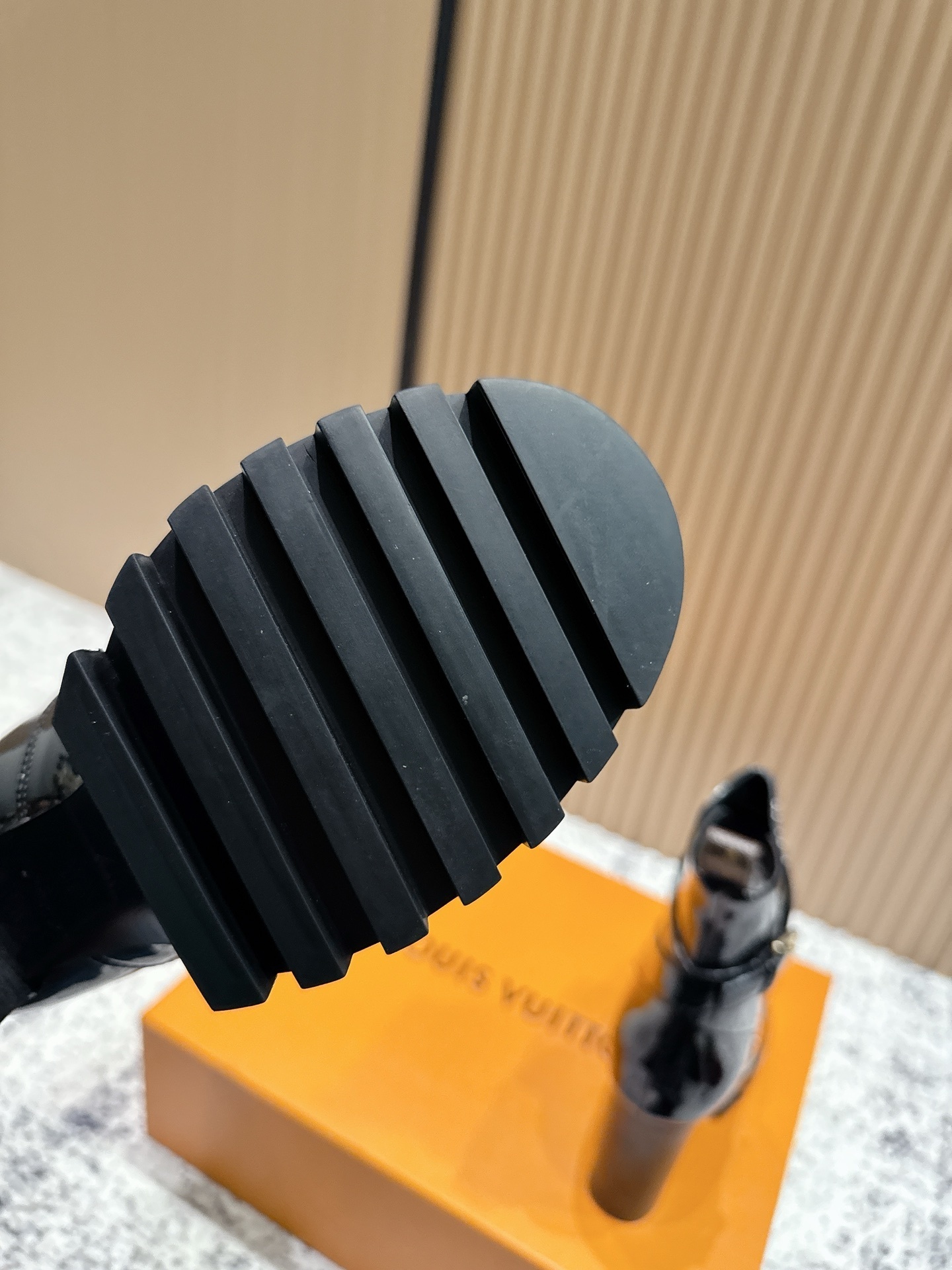 Louis Vuitton Black Patent Leather Ankle Boots with Logo Buckle