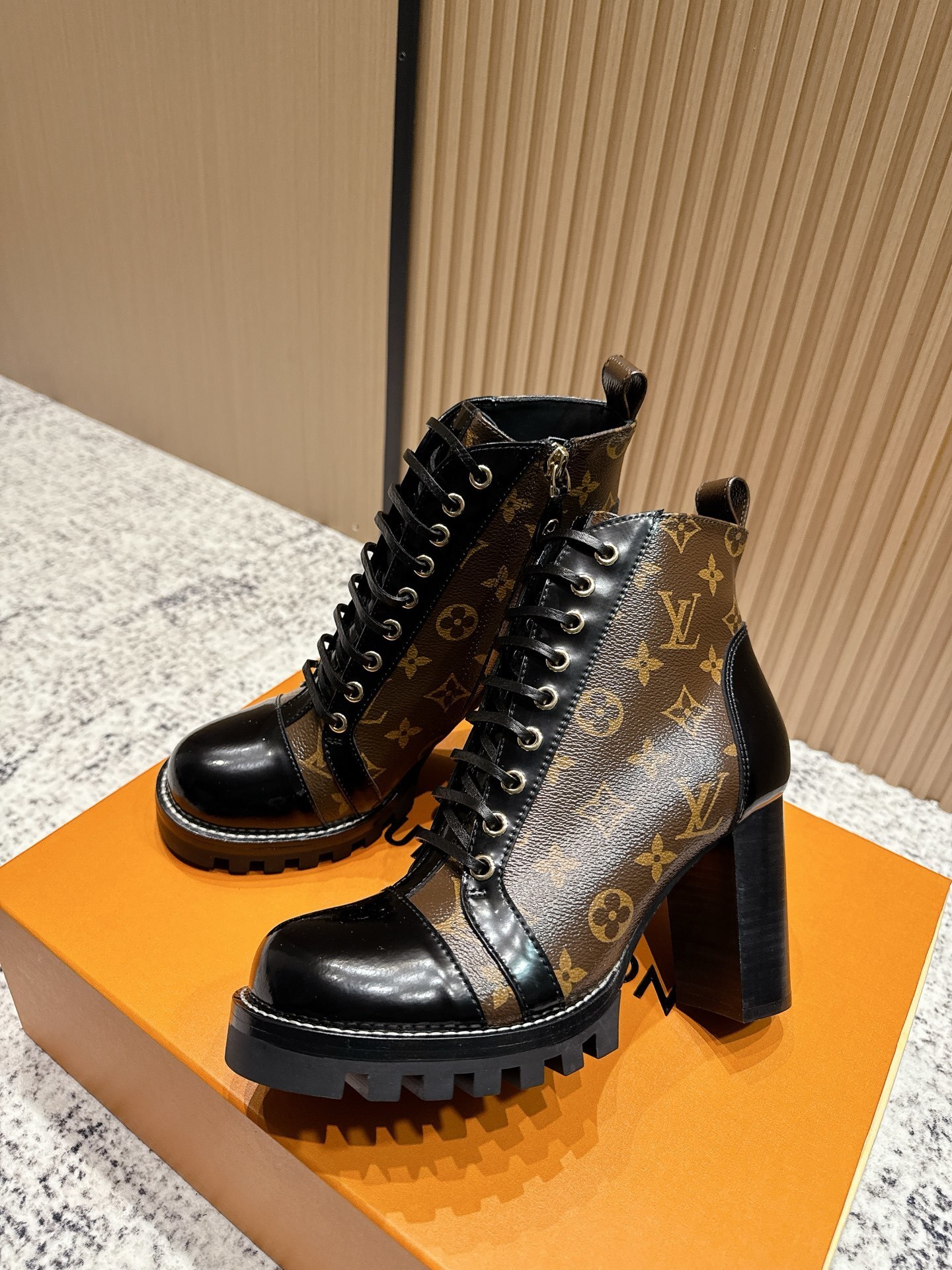 Luxury Monogram Canvas Lace-up Ankle Boots for Women