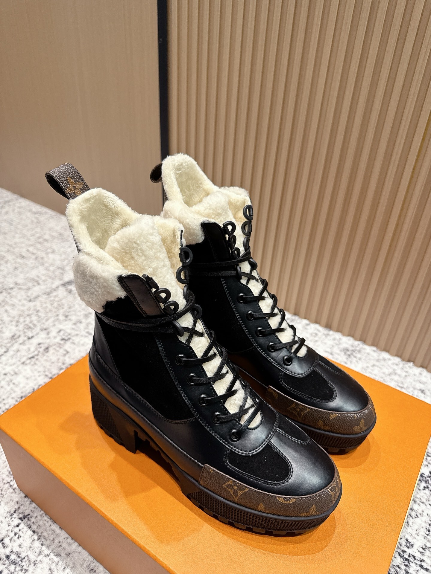 Louis Vuitton Laureate Platform Desert Boots with Shearling Lining