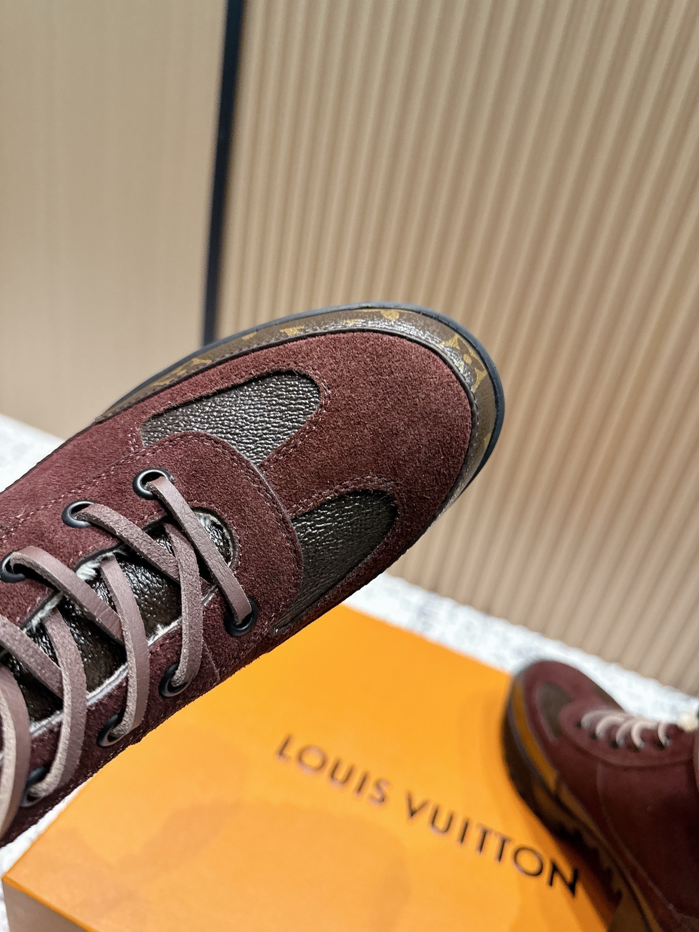 Louis Vuitton Women's Monogram Suede Shearling Combat Boots