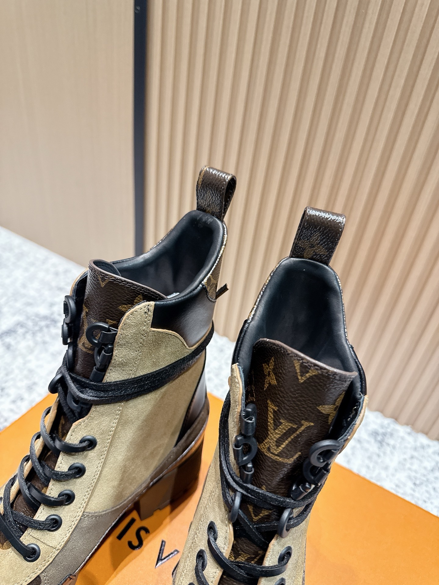 Louis Vuitton Monogram Suede & Leather Lace-Up Ankle Boots