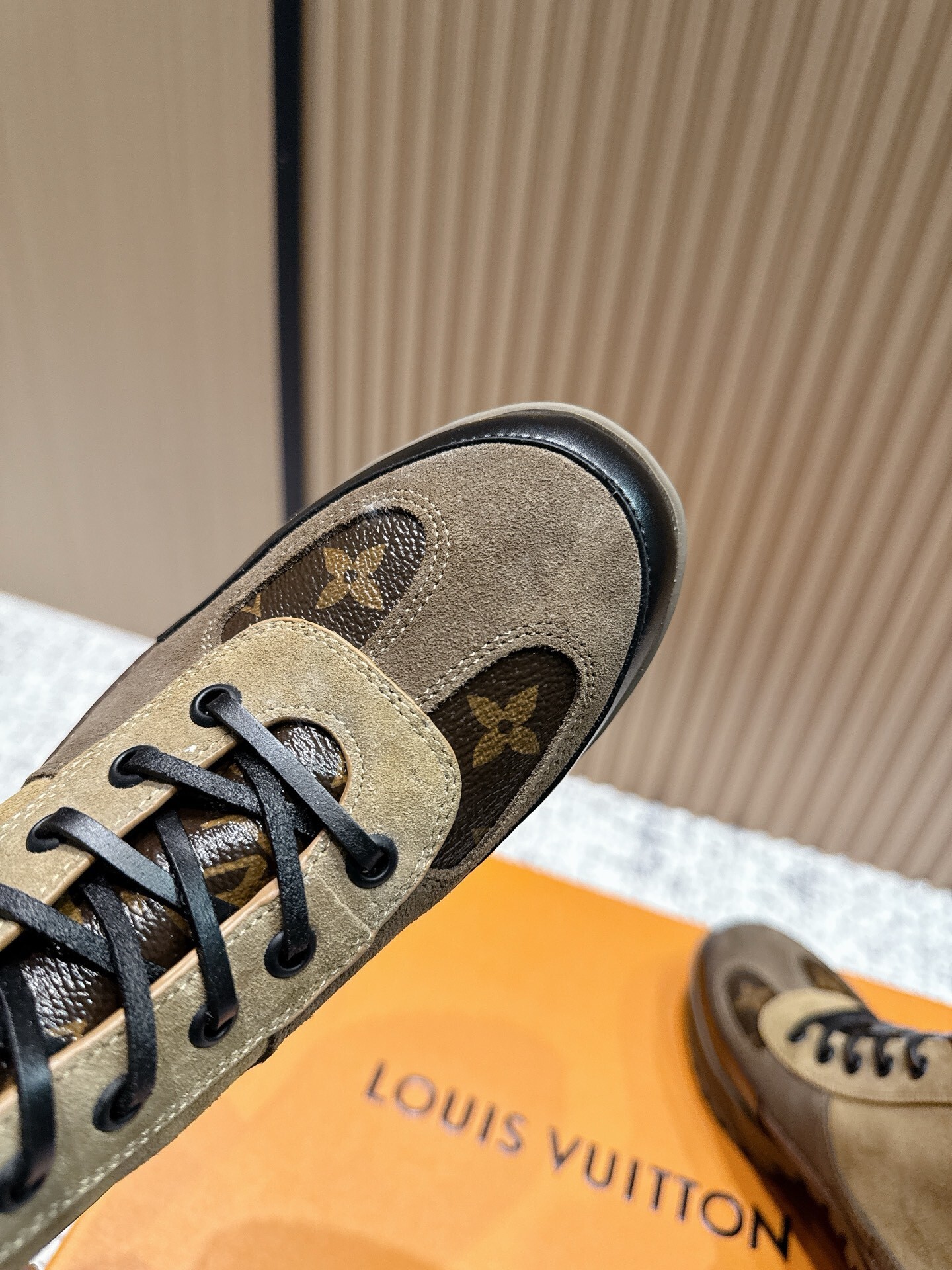 Louis Vuitton Monogram Suede & Leather Lace-Up Ankle Boots