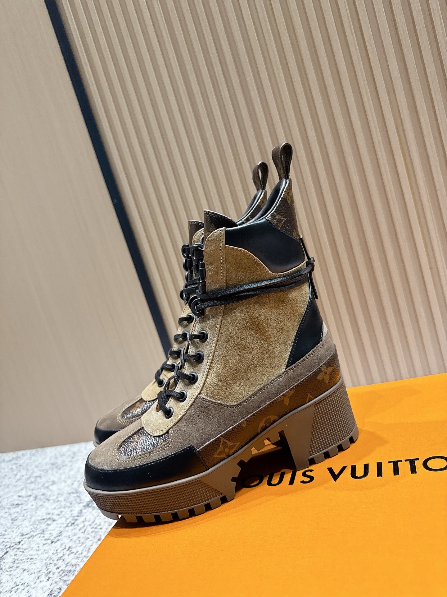 Louis Vuitton Monogram Suede & Leather Lace-Up Ankle Boots